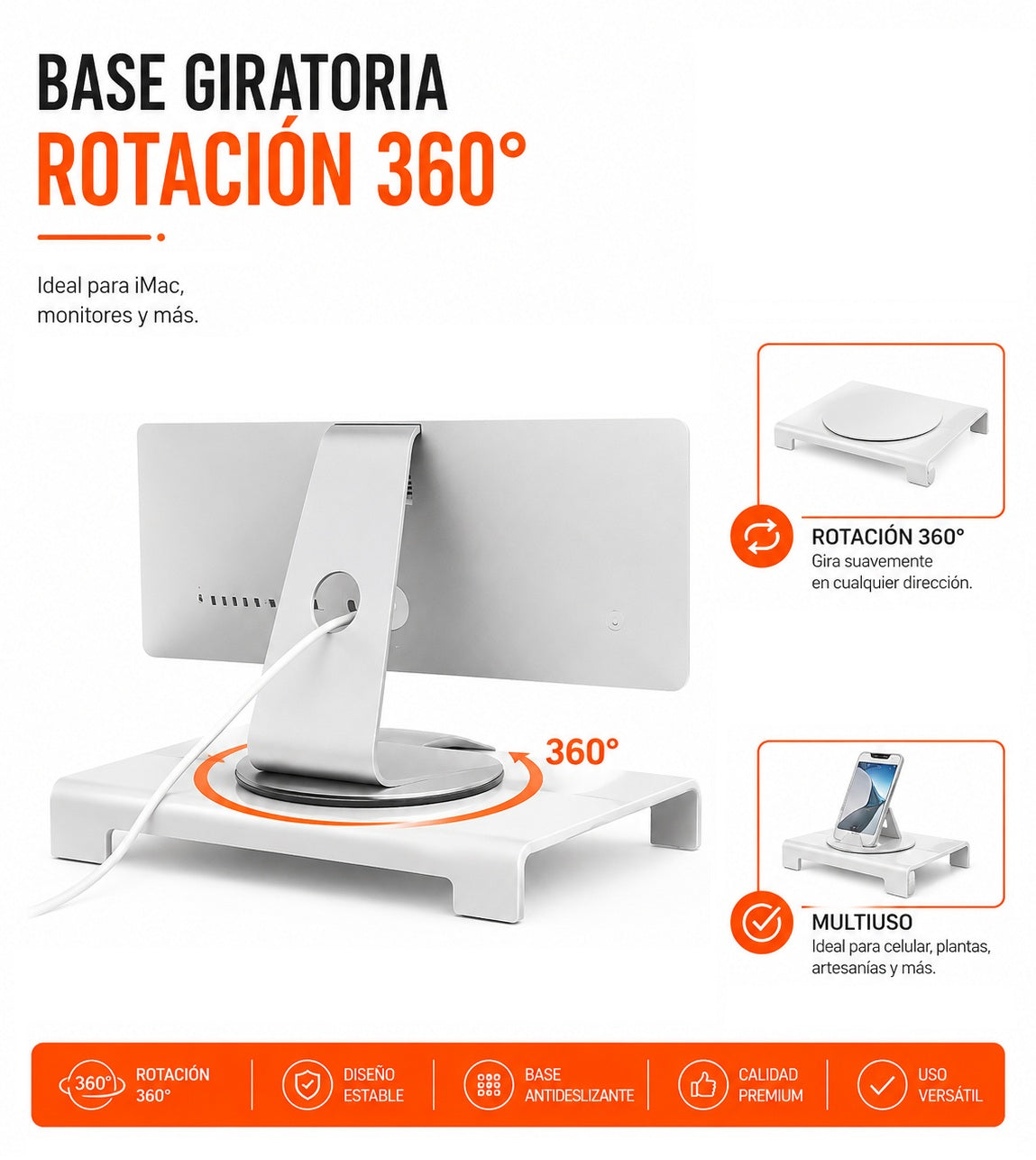 Base giratoria 360° para iMAC Monitor, Tablet / Aleación de Aluminio