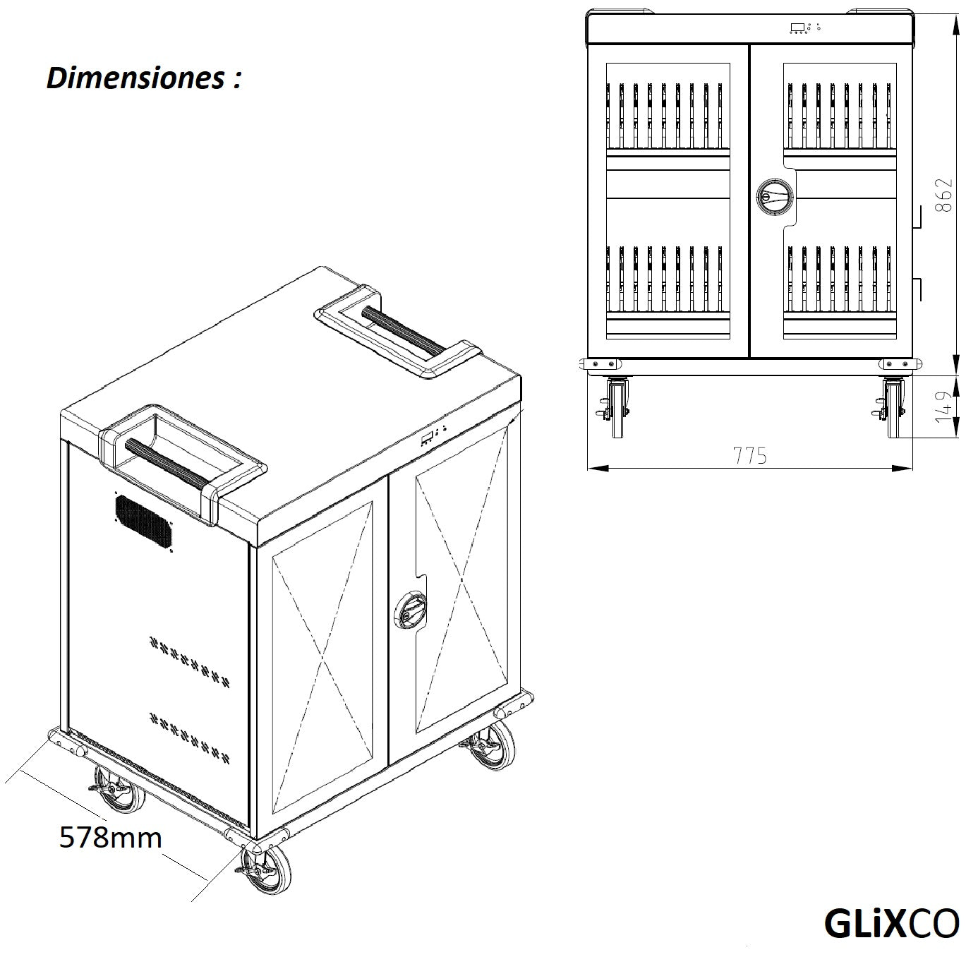 Estacion Gabinete de Carga Movil para Portatiles Tablet Laptops 15.6 Pulg / 40 Puertos