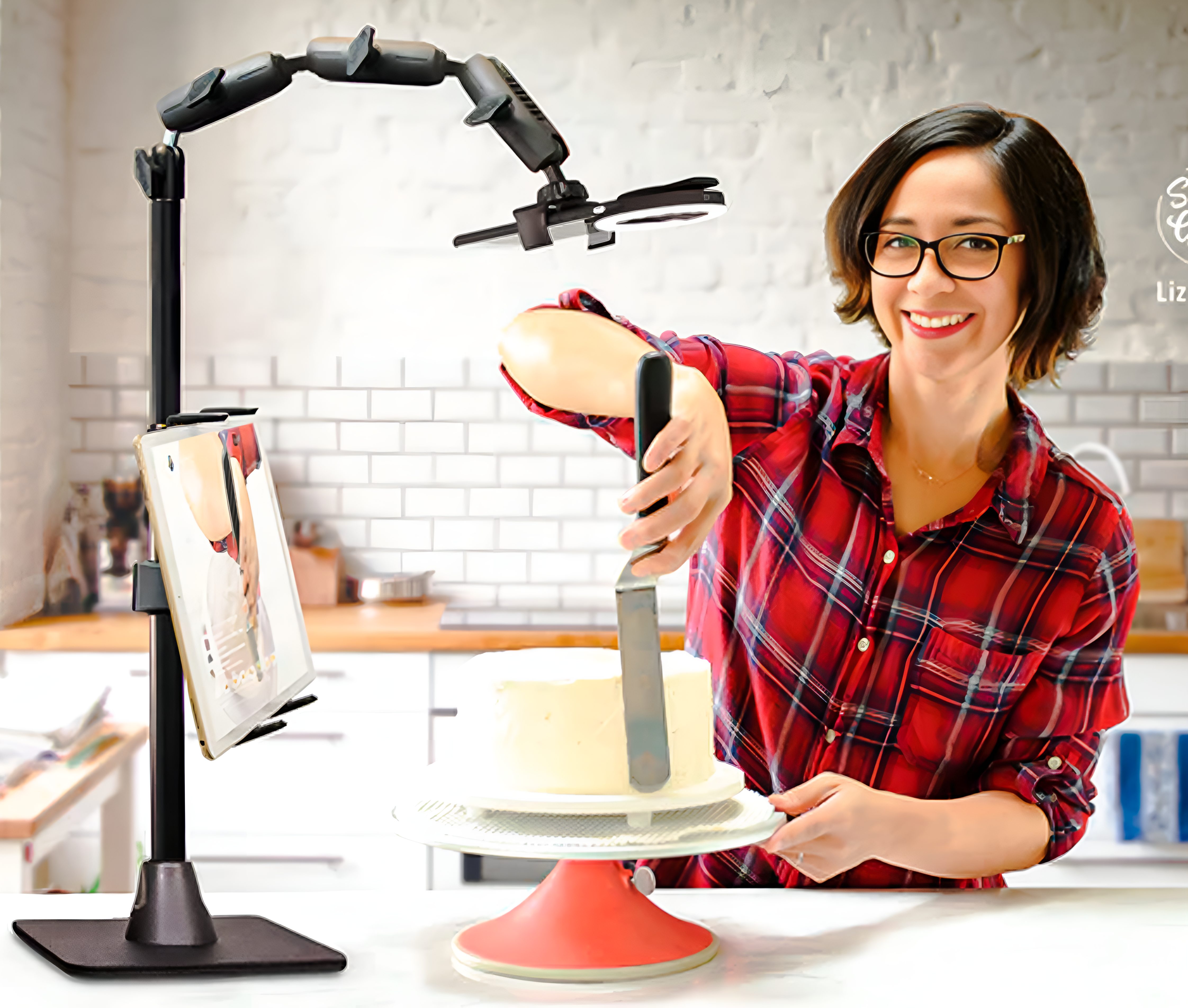 Soporte de escritorio con Base para Tablet 7 a 18 pulg y Celulares o Pico Mini Proyector / incluye Aro de luz Led/ Ideal para transmisión en vivo