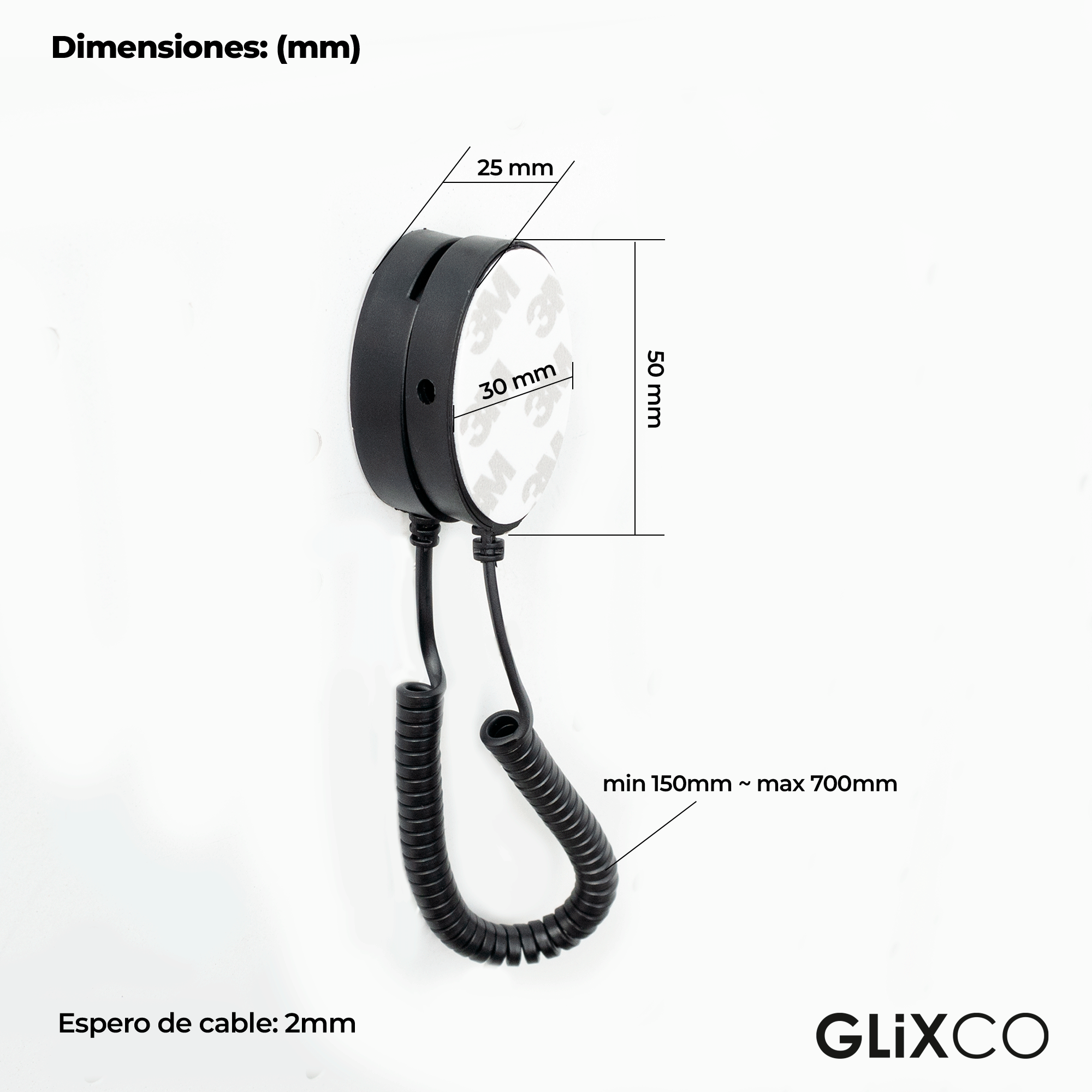 Cable Retráctil Imantado para Control Remoto / Soporte Magnético Antipérdida / Fijación en pared / Largo Max 70cm