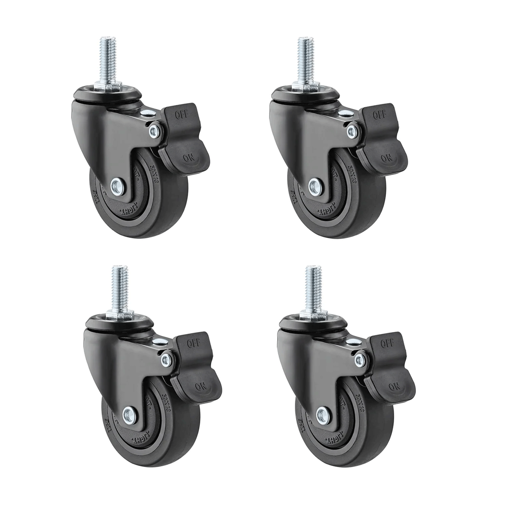 Rueda Garrucha 2" Pulg (50mm) con perno M8 y freno / (x4)