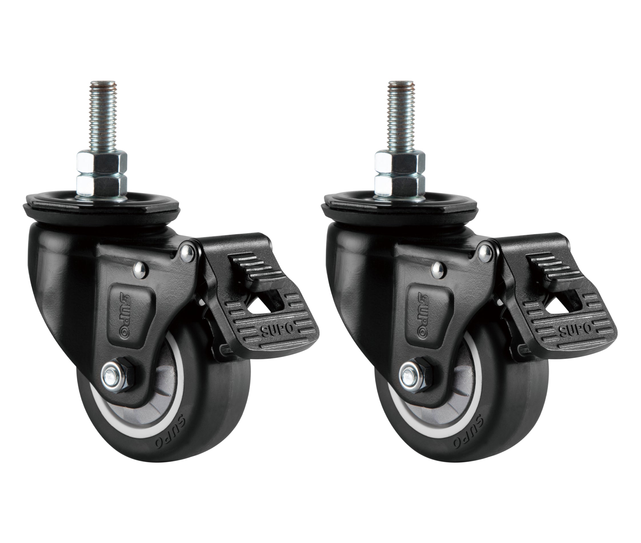 Rueda Garrucha 3" Pulg (75mm) con perno M12 y freno / (x2)