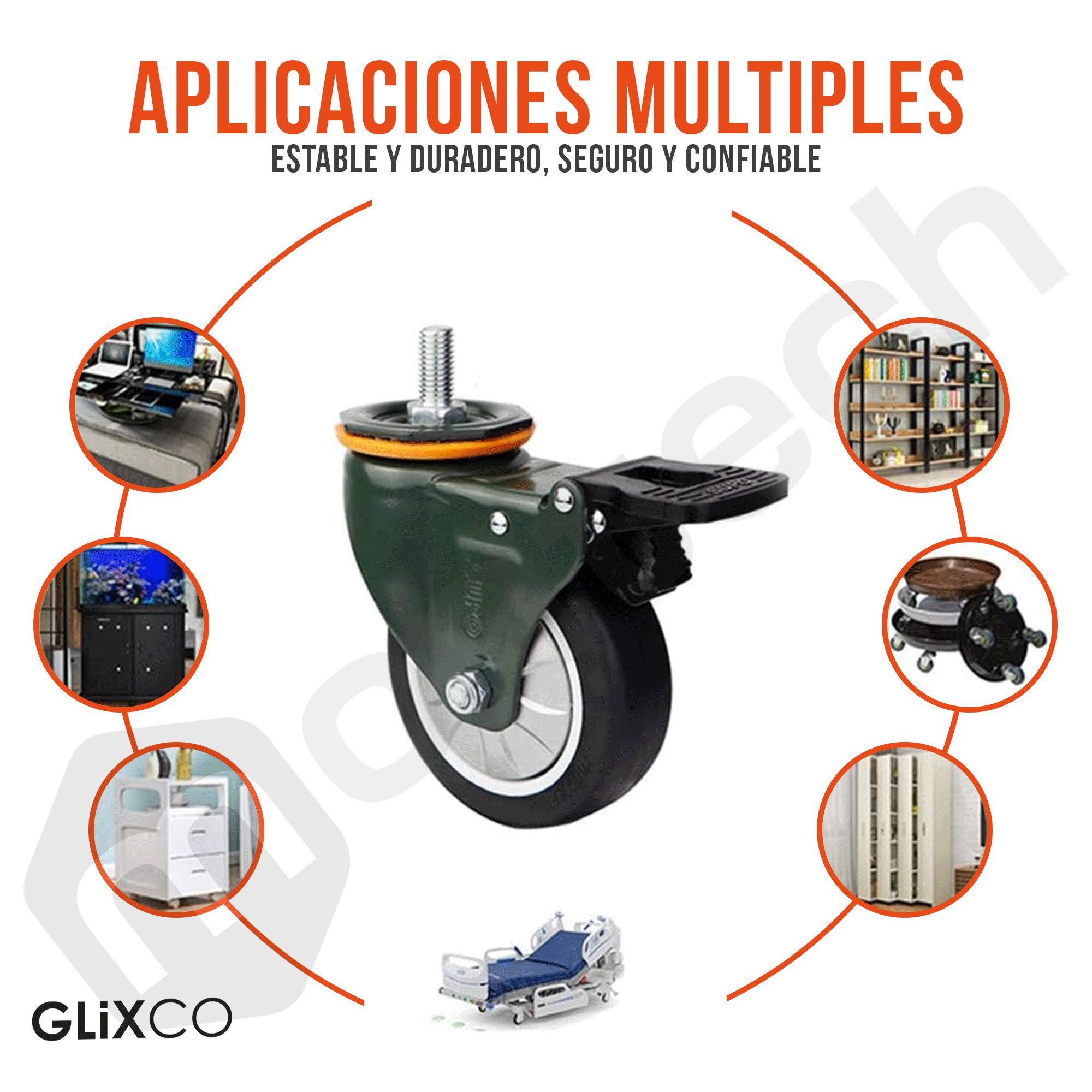 Rueda Garrucha 4" Pulg (100mm) con perno M12 y freno