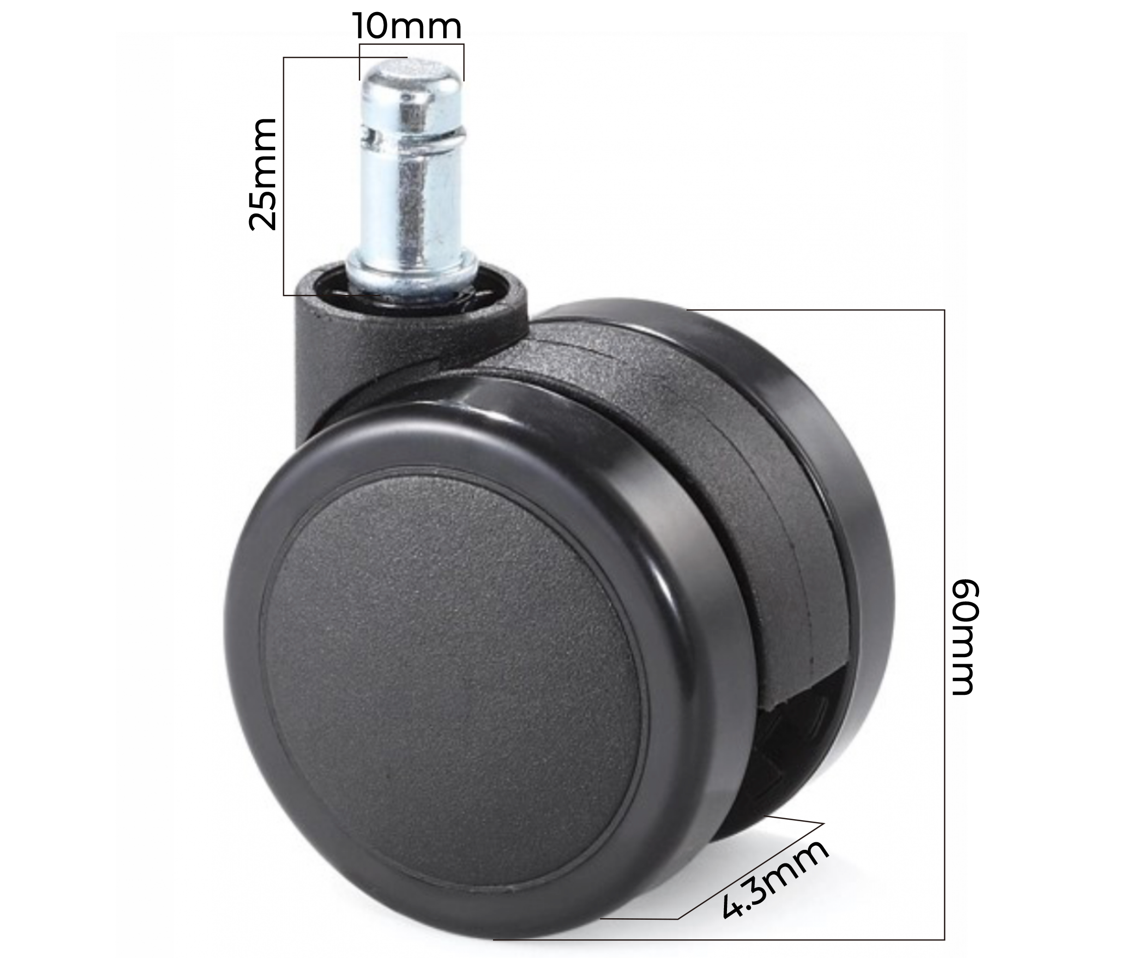 Rueda Garrucha para silla de oficina / Diametro Rueda 2.5" Pulg (60mm) / (x5)