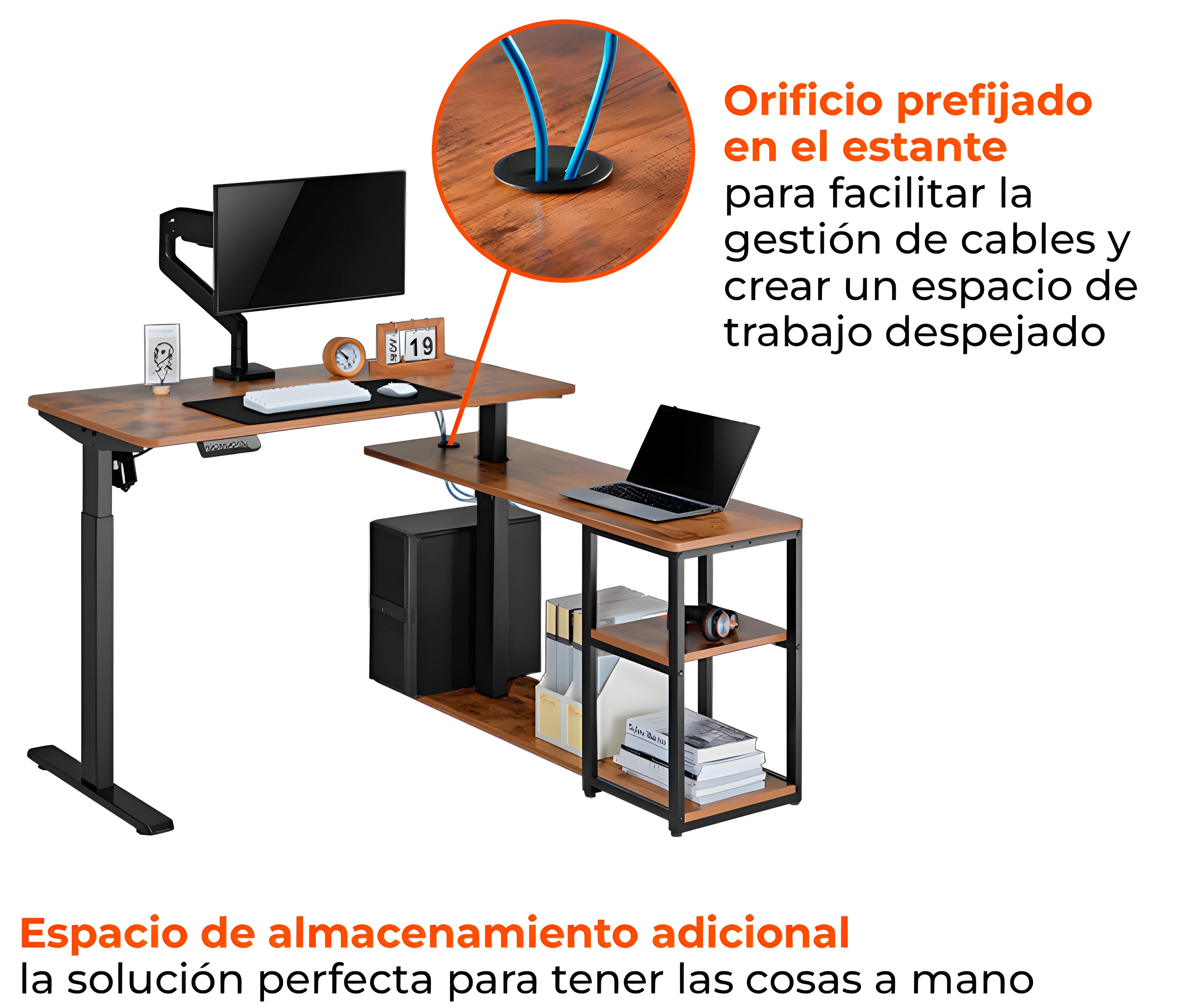 Escritorio Eléctrico + Tablero Melamina 120x60 cm/ Espesor 18mm / Un Motor / Carga 70 kg / Altura Regulable