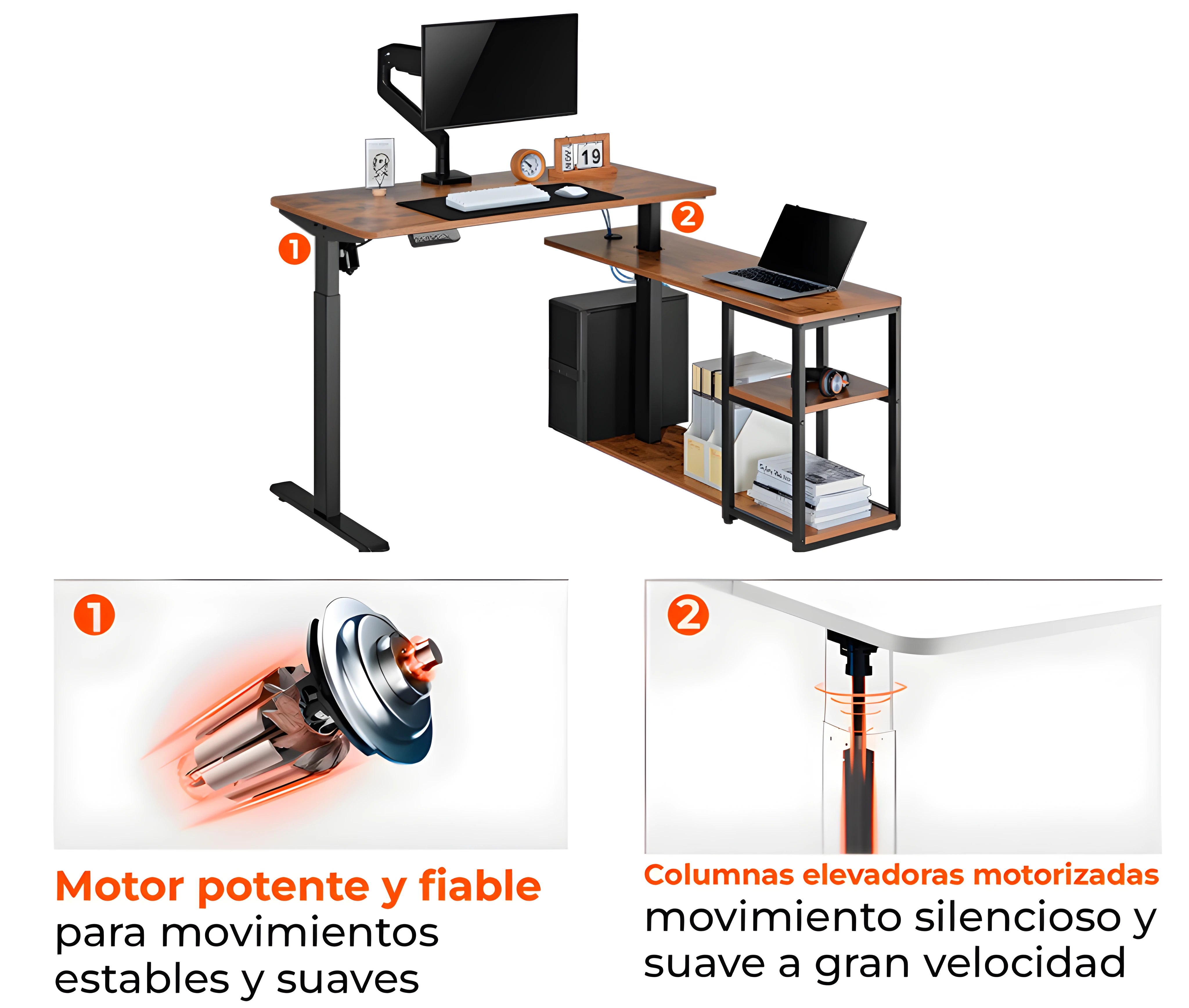 Escritorio Eléctrico + Tablero Melamina 120x60 cm/ Espesor 18mm / Un Motor / Carga 70 kg / Altura Regulable