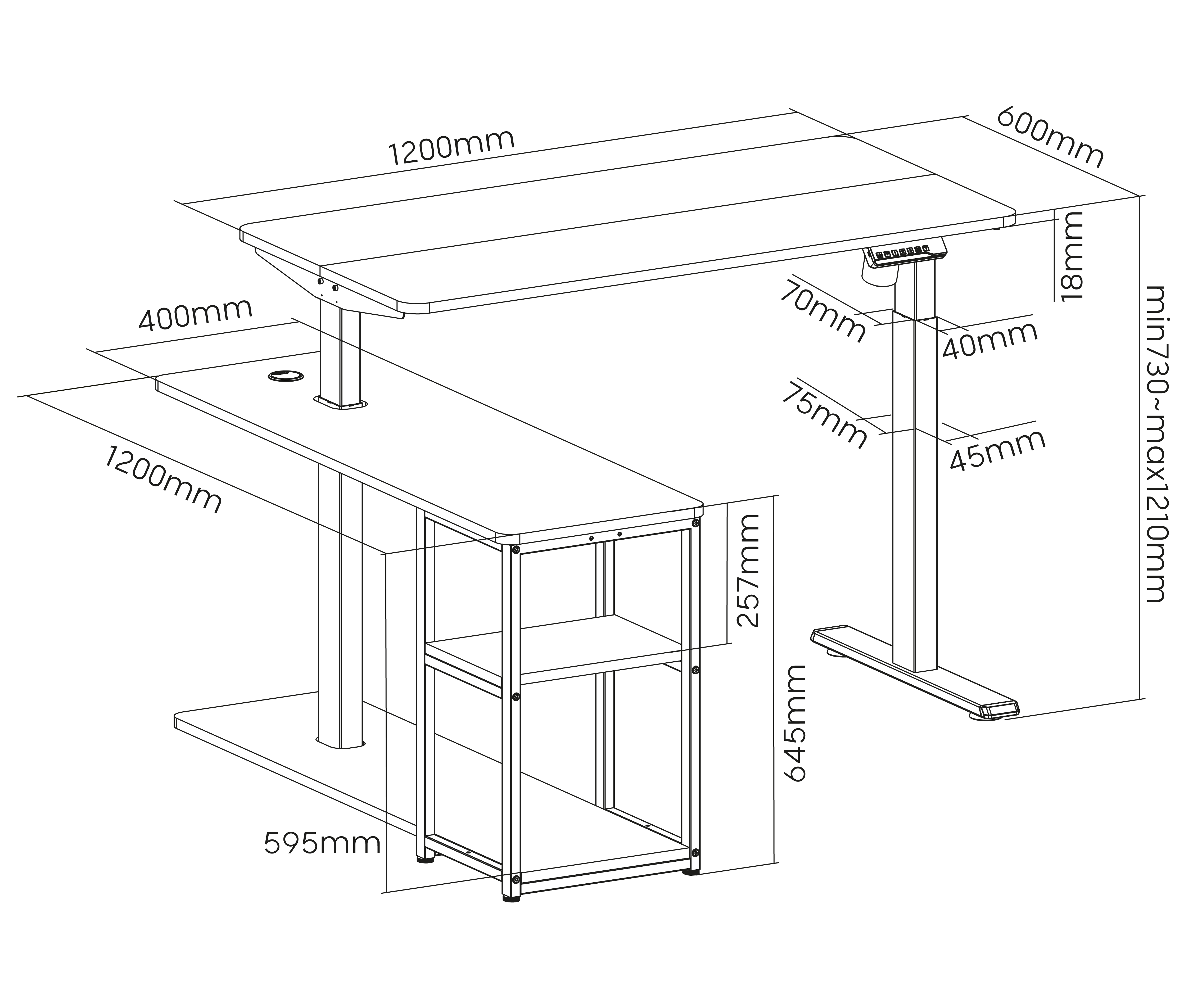 Escritorio Eléctrico + Tablero Melamina 120x60 cm/ Espesor 18mm / Un Motor / Carga 70 kg / Altura Regulable