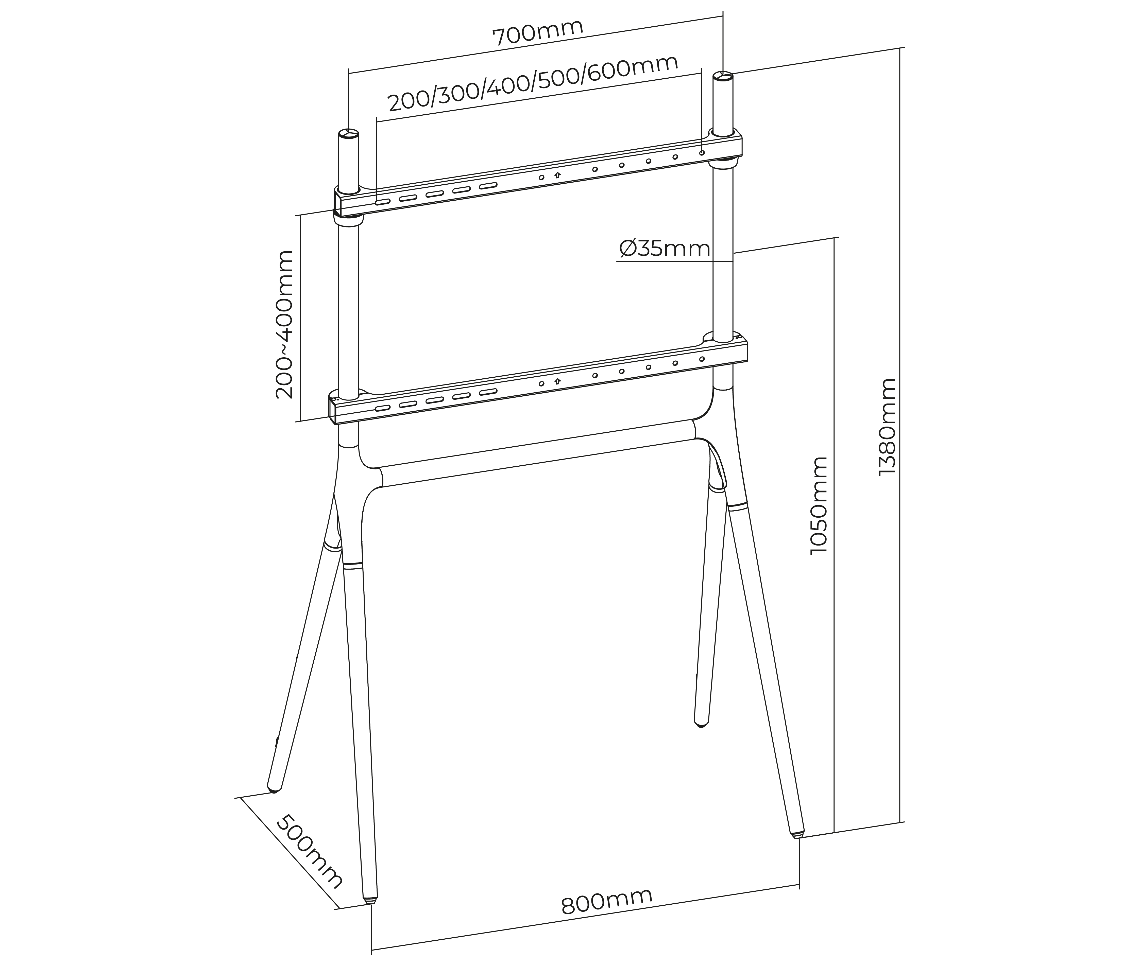 Pedestal con 4 Patas Madera TV 49 a 70 Pulg / VESA Max 600x400mm / Carga 40 kg