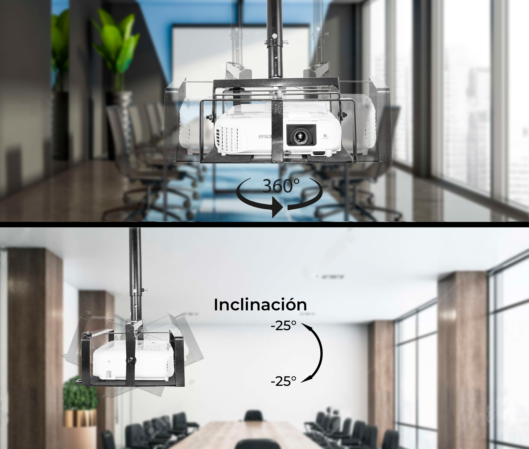 Soporte Techo para Proyector Tipo Jaula Antirrobo 34x28x13.8cm / Altura Tubo 90~155 cm
