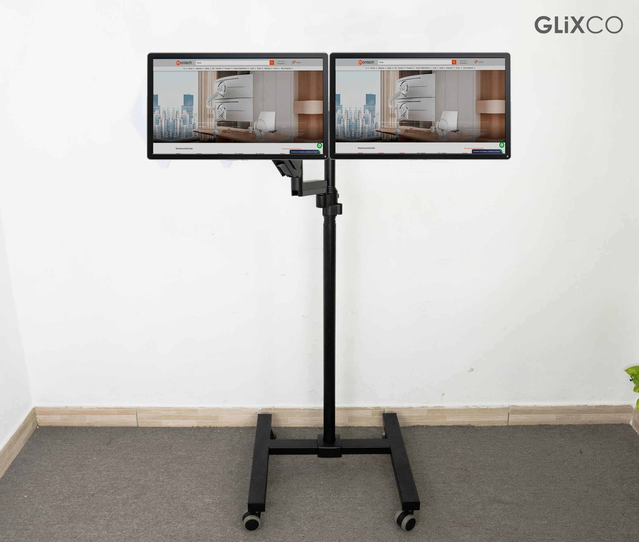 Pedestal con Ruedas para 2 Monitores 17 a 32 pulg