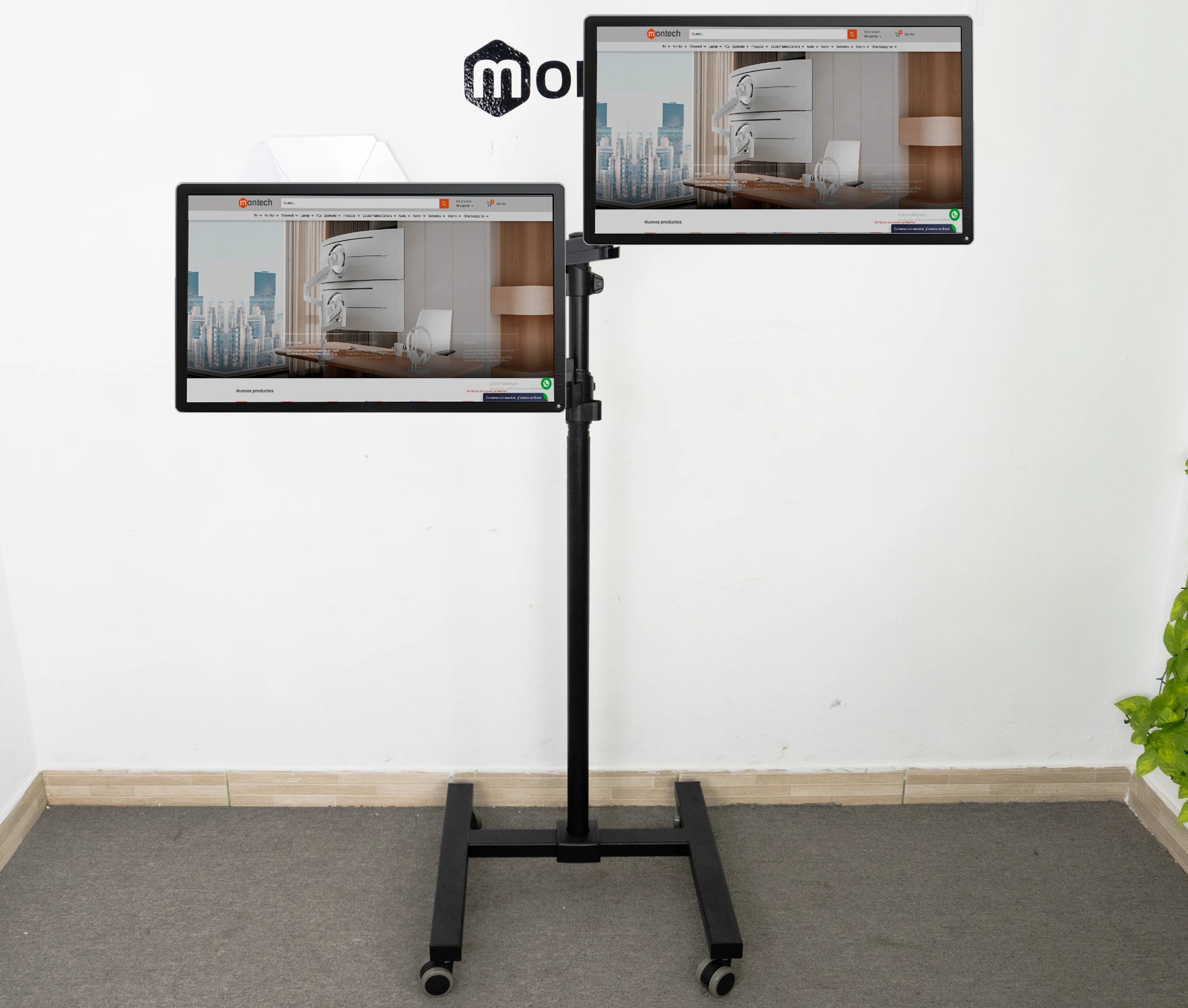 Pedestal con Ruedas para 2 Monitores 17 a 32 pulg