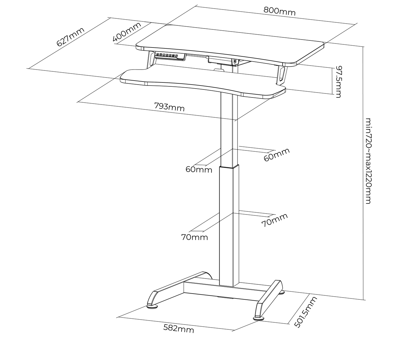 Mesa Escritorio Eléctrico con Bandeja para Teclado / Altura Regulable