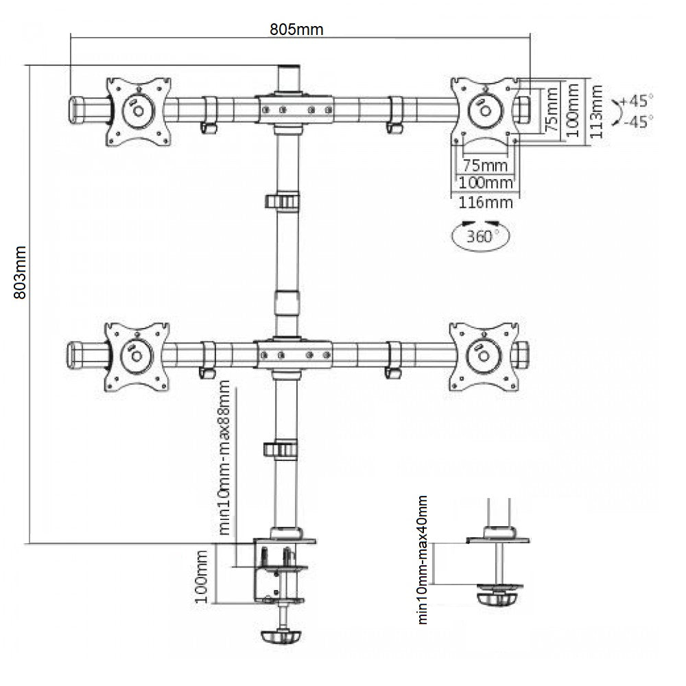 Rack Soporte De Escritorio Para 4 Monitores de 13 a 27 Pulg
