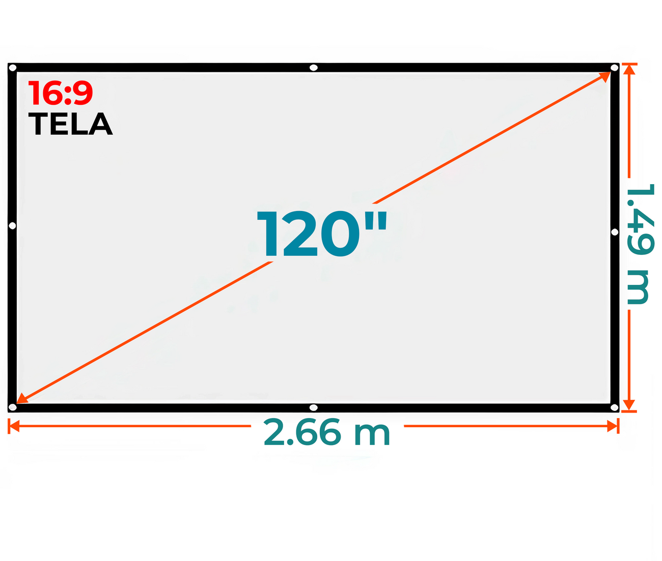Ecran con Ojal 120 Pulg (16:9) 2.66x1.49m / Tela Blanca