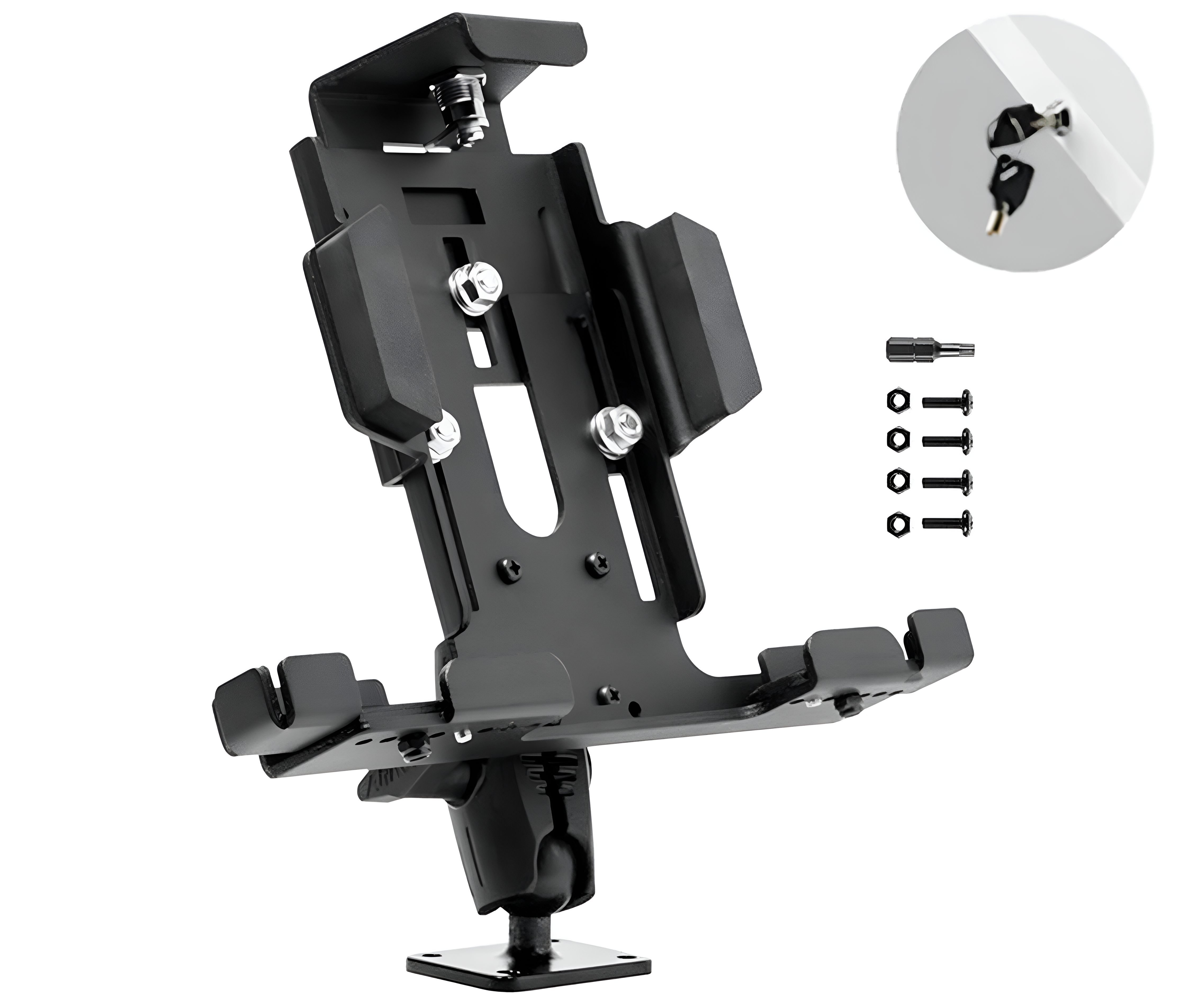 Soporte con llave de seguridad para Tablet 7 a 10 Pulg / Fijación con tornillos a superficies planas sólidas