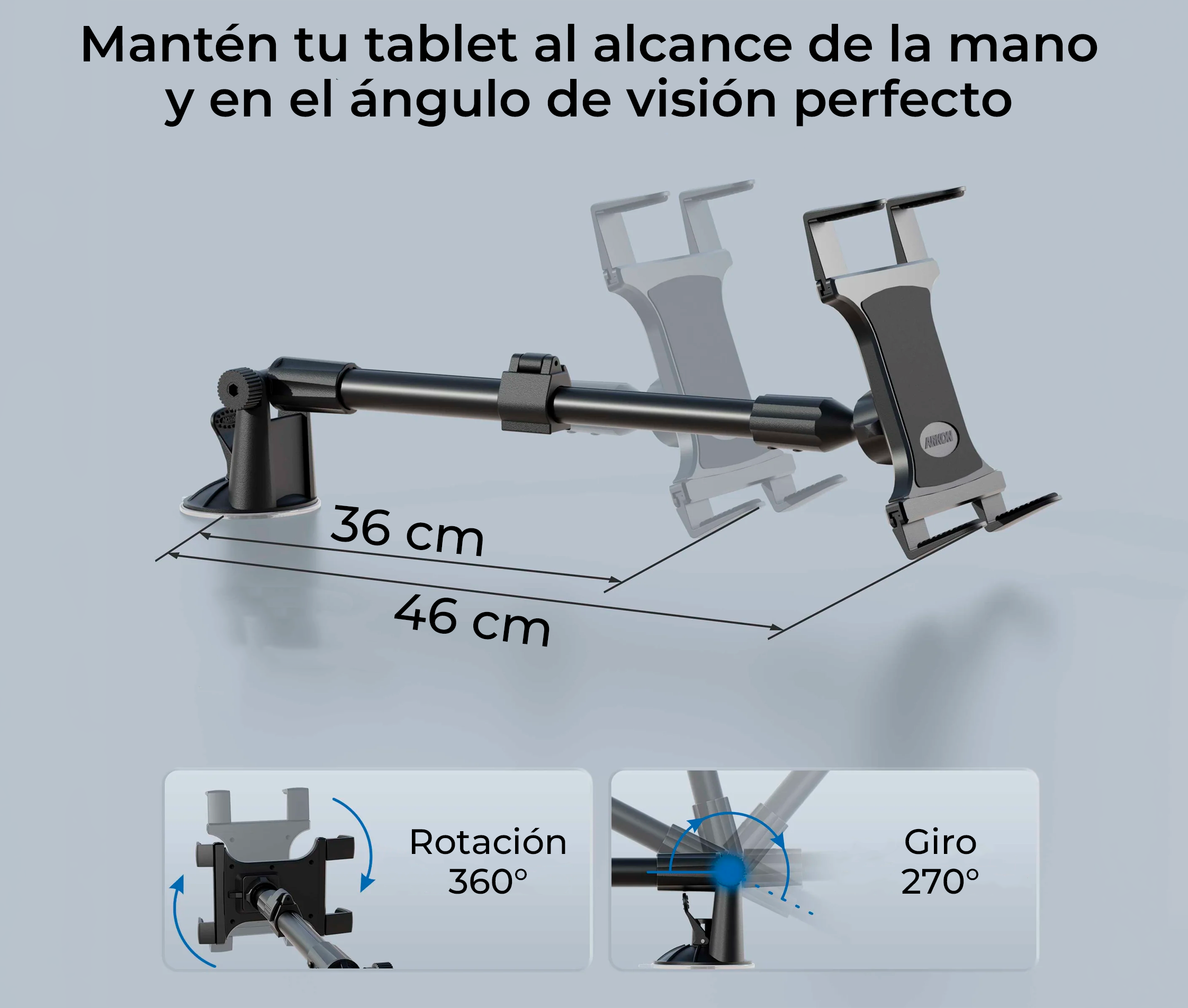Soporte para Tablet - Montaje en parabrisas con brazo de extensión