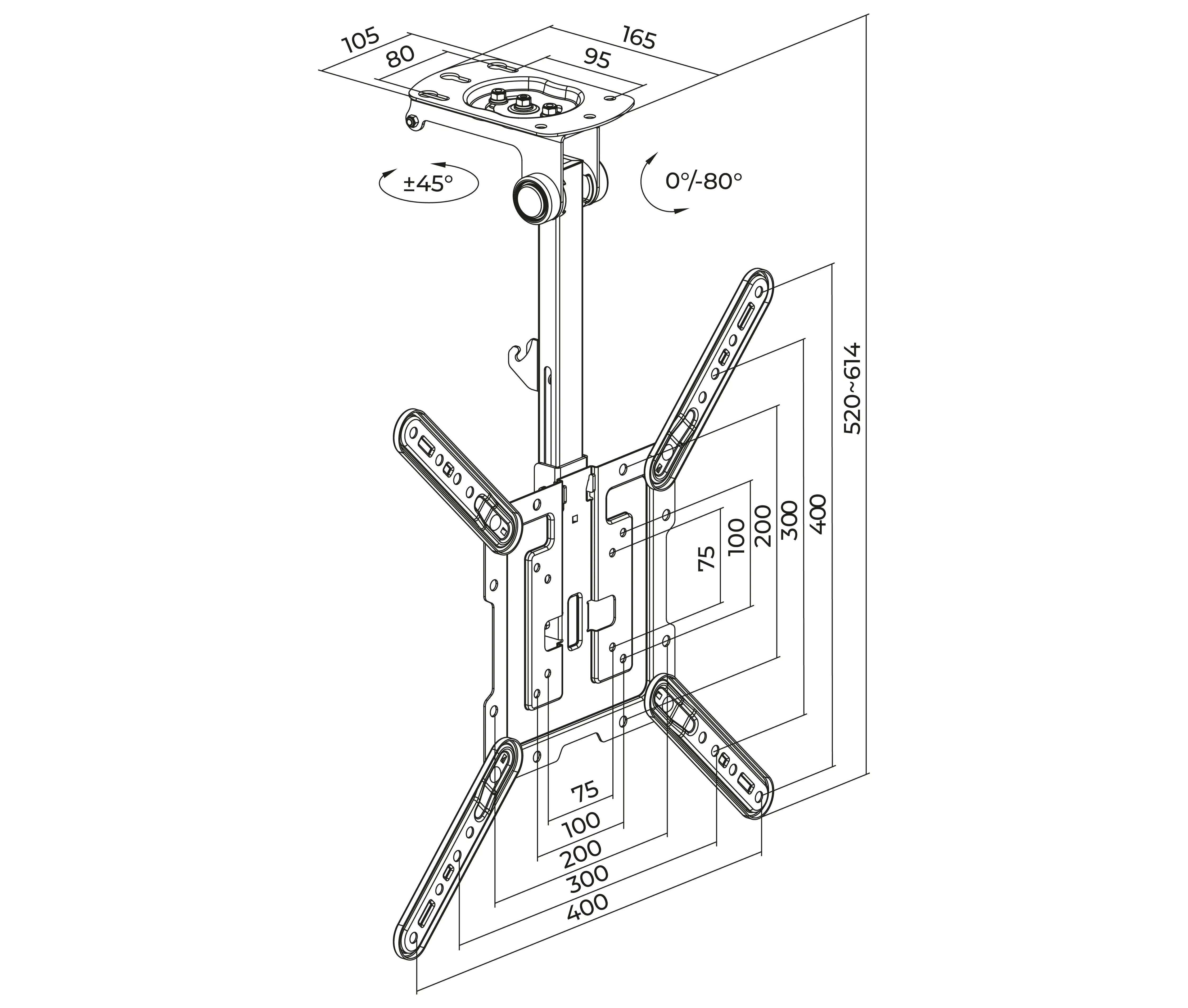 Rack Techo Plegable para TV 23 a 43 Pulg / VESA Max 400x400mm / Carga 20 kg