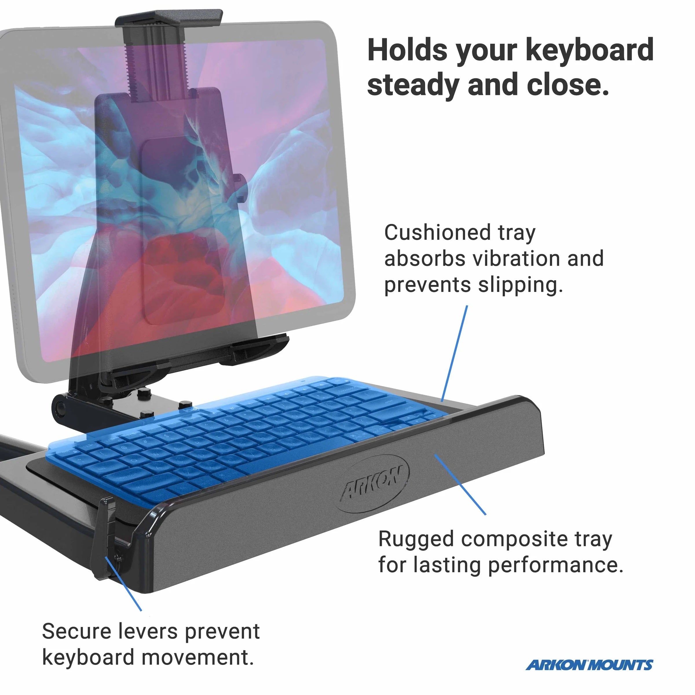 Soporte con brazo para Tablet 9-12 Pulg y Teclado / Fijación en asiento del auto y camiones