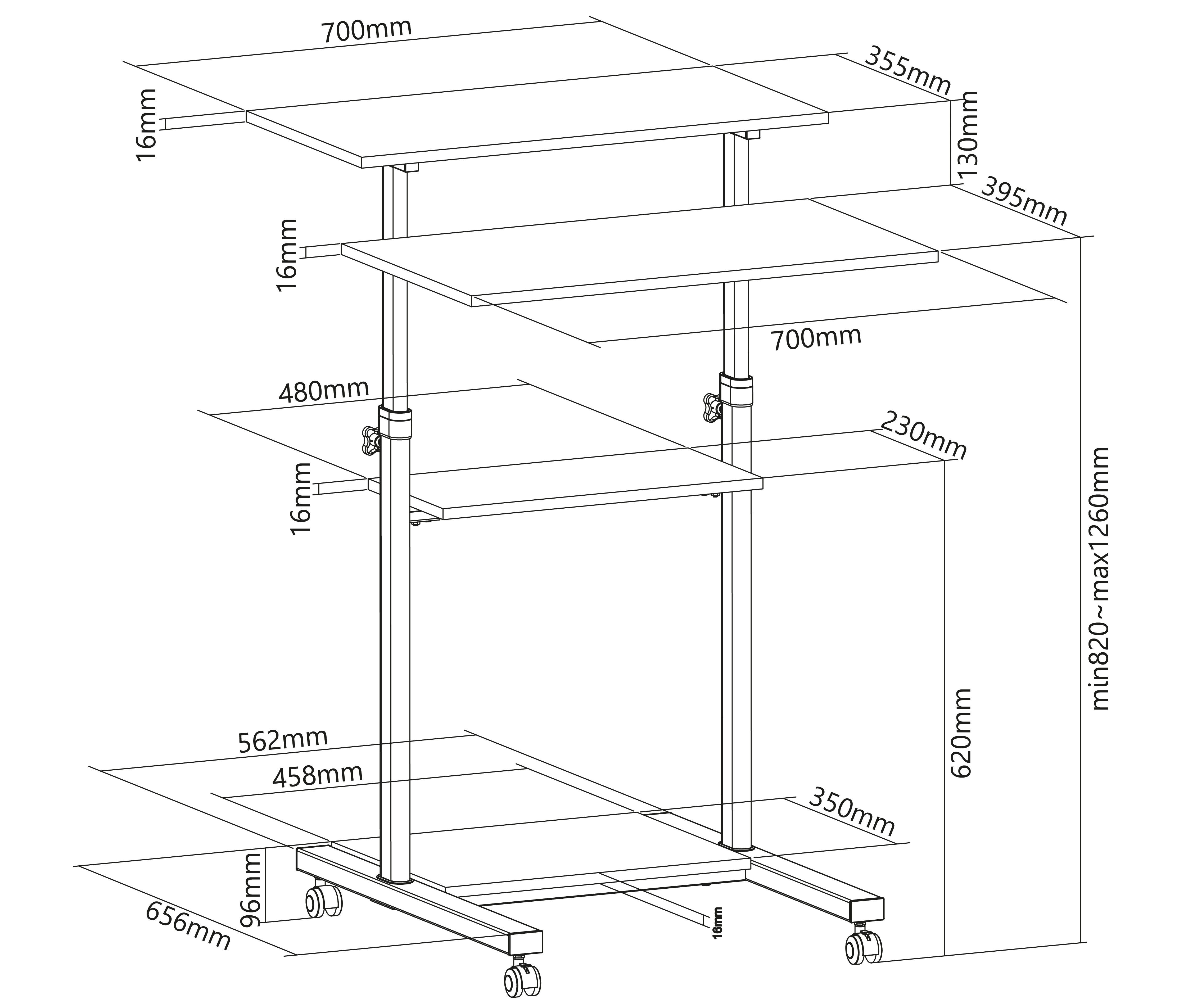 Estación Mesa De Trabajo Móvil para Monitor, Teclado, Impresora y CPU / Altura regulable