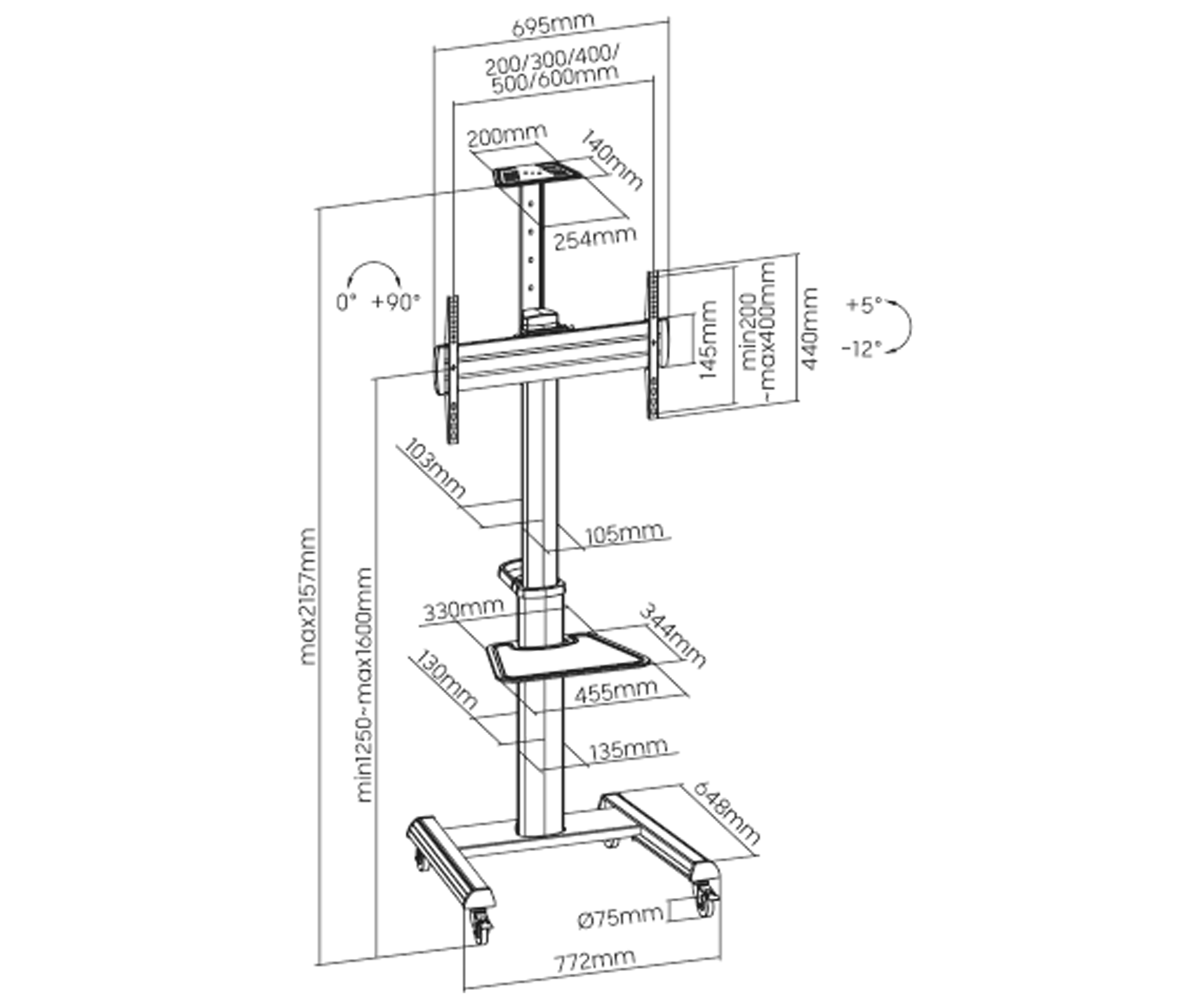 Pedestal con Rotación Vertical y Horizontal para TV 37 a 70 Pulg / VESA Max 600x400mm / Rotación 90° / Carga 70 kg
