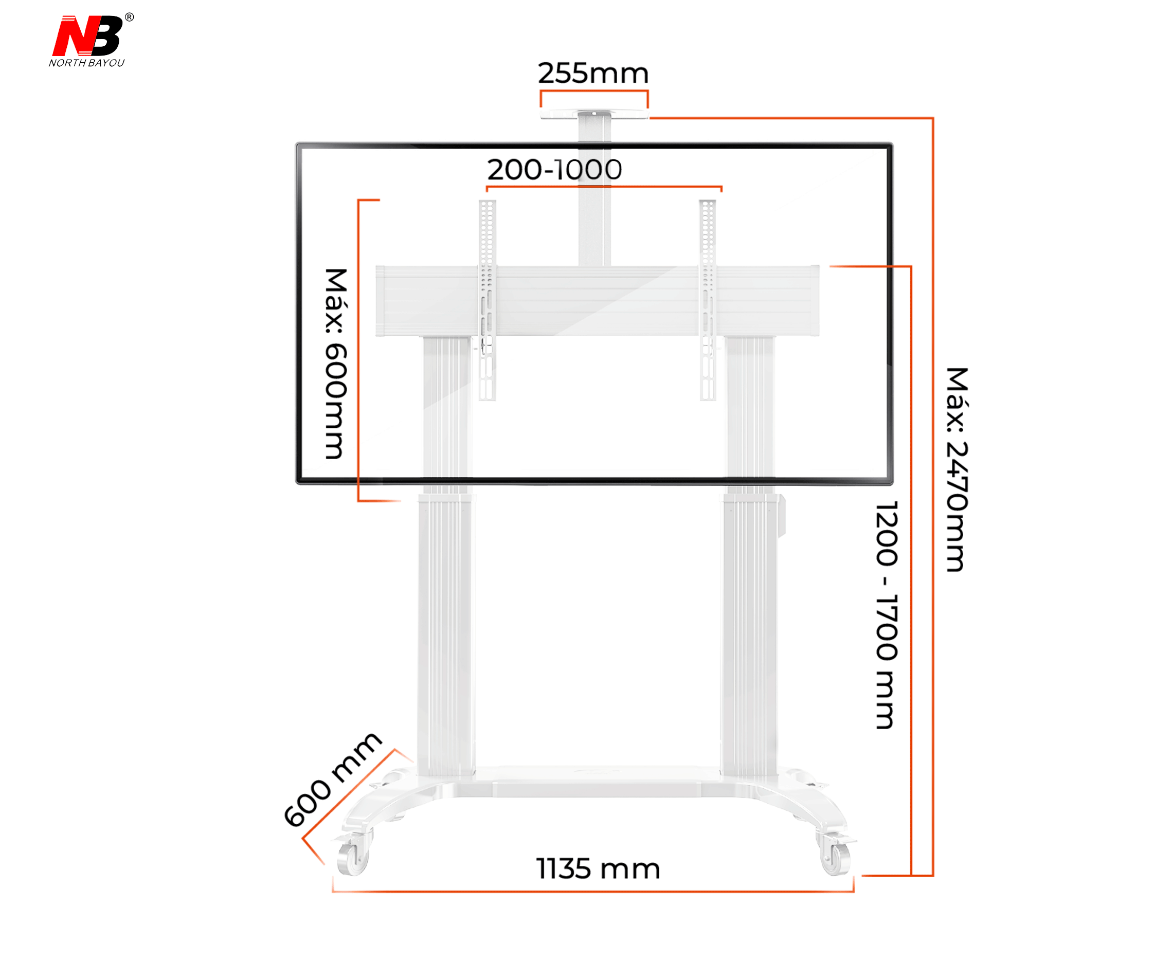 Pedestal Eléctrico Motorizado con Ruedas para TV 75 a 110 Pulg / VESA Max 1000x600mm / Carga 136 kg