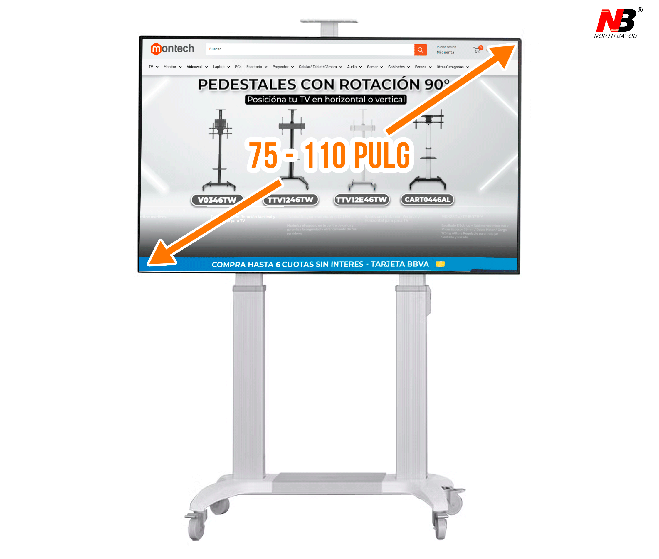 Pedestal Eléctrico Motorizado con Ruedas para TV 75 a 110 Pulg / VESA Max 1000x600mm / Carga 136 kg