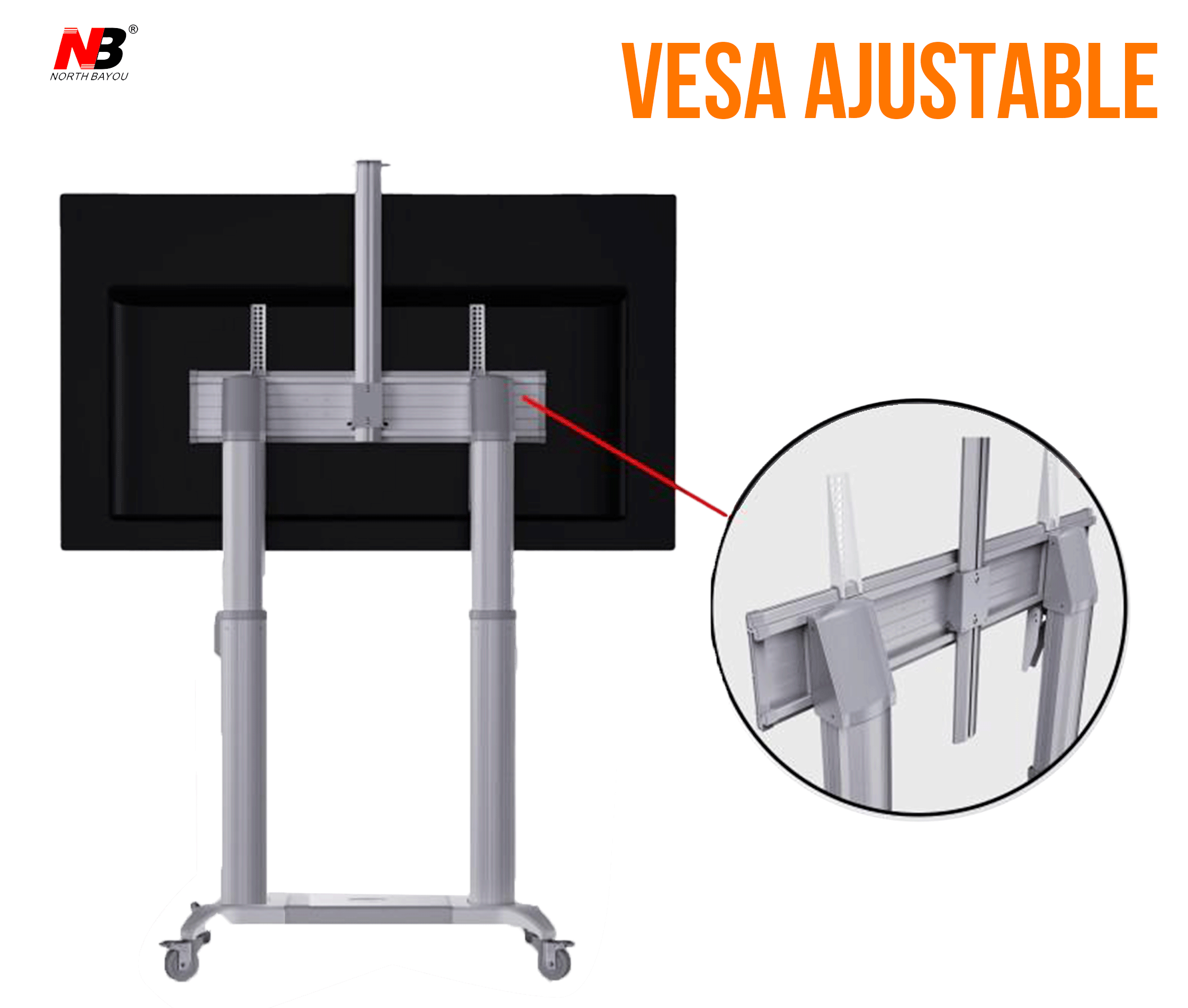 Pedestal Eléctrico Motorizado con Ruedas para TV 75 a 110 Pulg / VESA Max 1000x600mm / Carga 136 kg