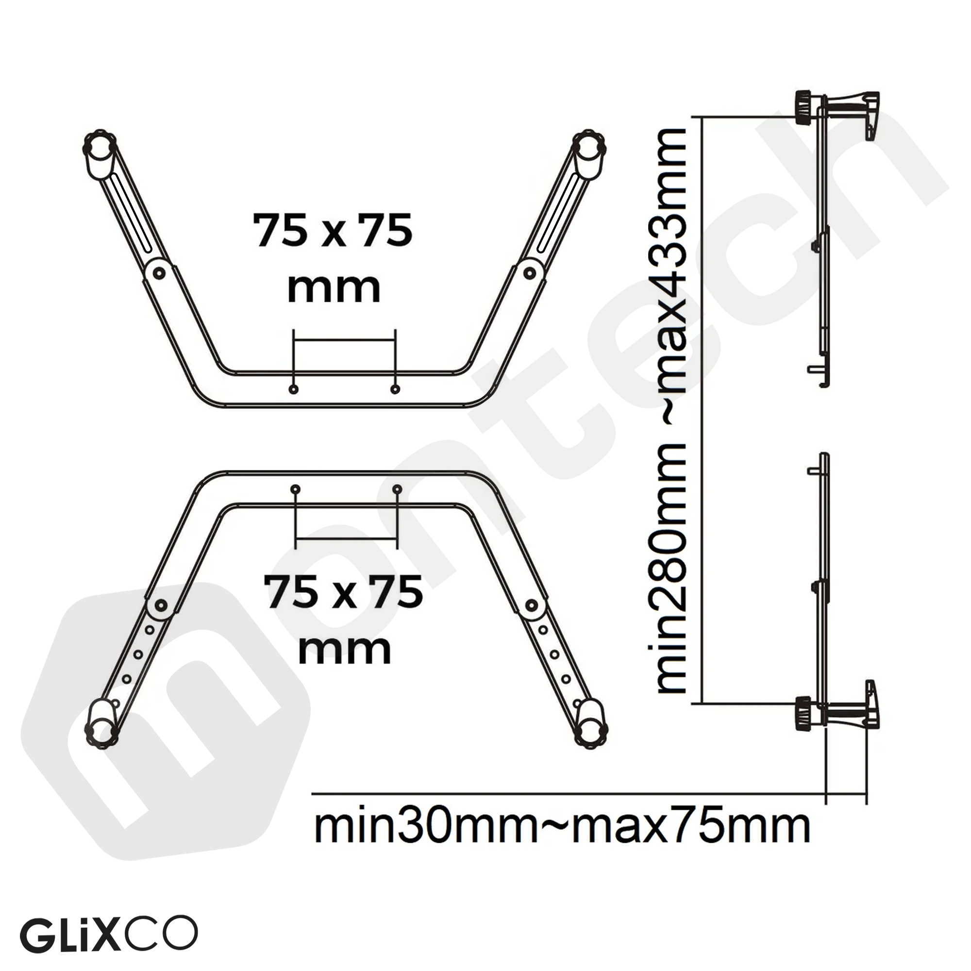 Adaptador VESA 4 brazos para monitor 17 a 27 Pulg / Sin agujeros de fijación