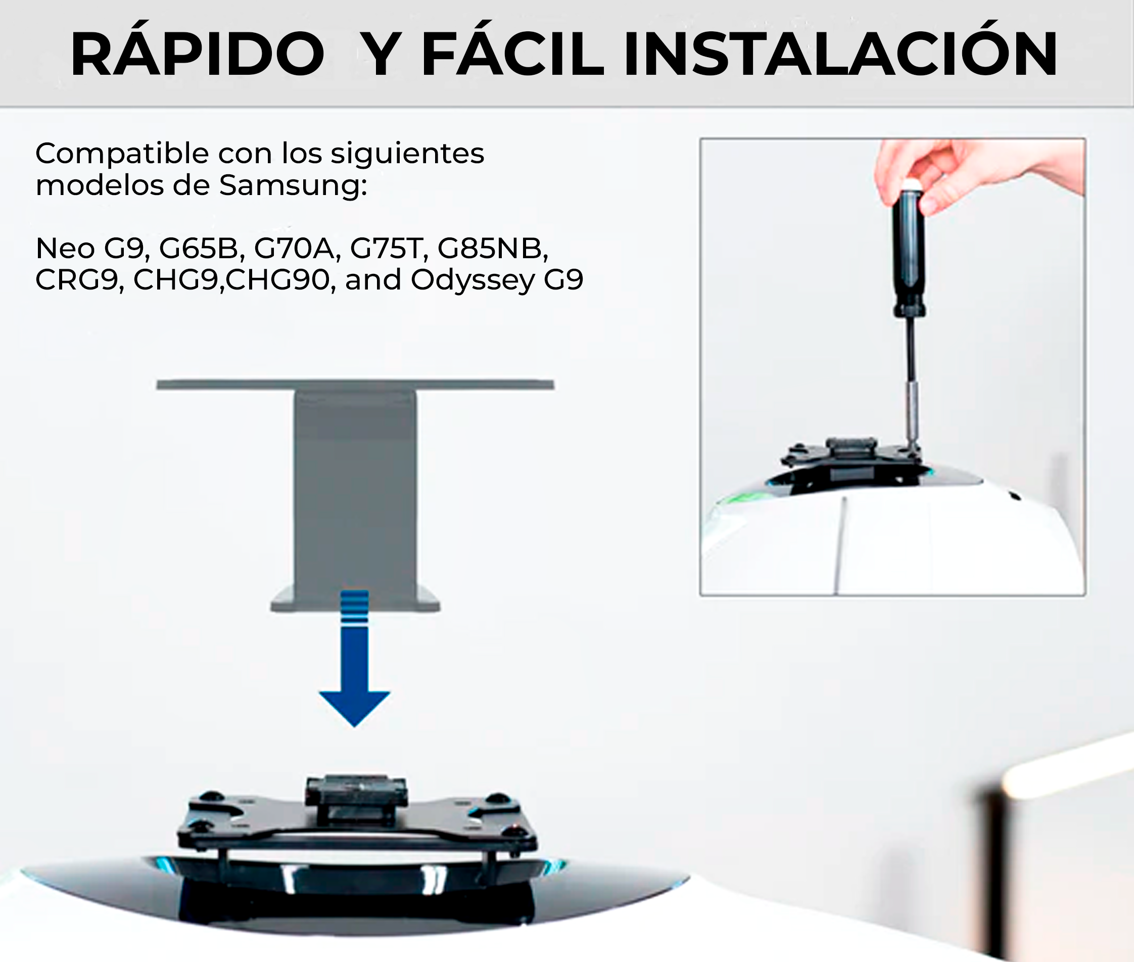 Soporte Adaptador VESA para Monitores Samsung 49 Pulg Neo G9, G65B, G70A, G75T, G85NB, CRG9, CHG9, CHG90, and Odyssey G9