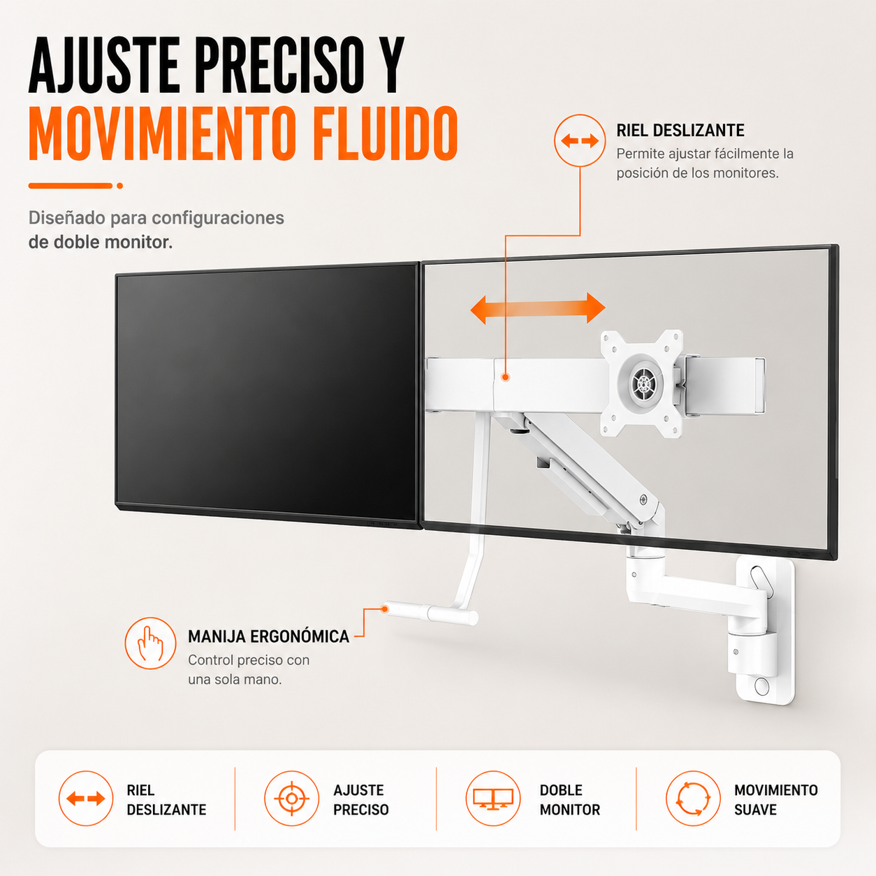 Soporte de pared con brazo para doble monitores 17 pulg a 32 pulg / Gas spring hidráulico