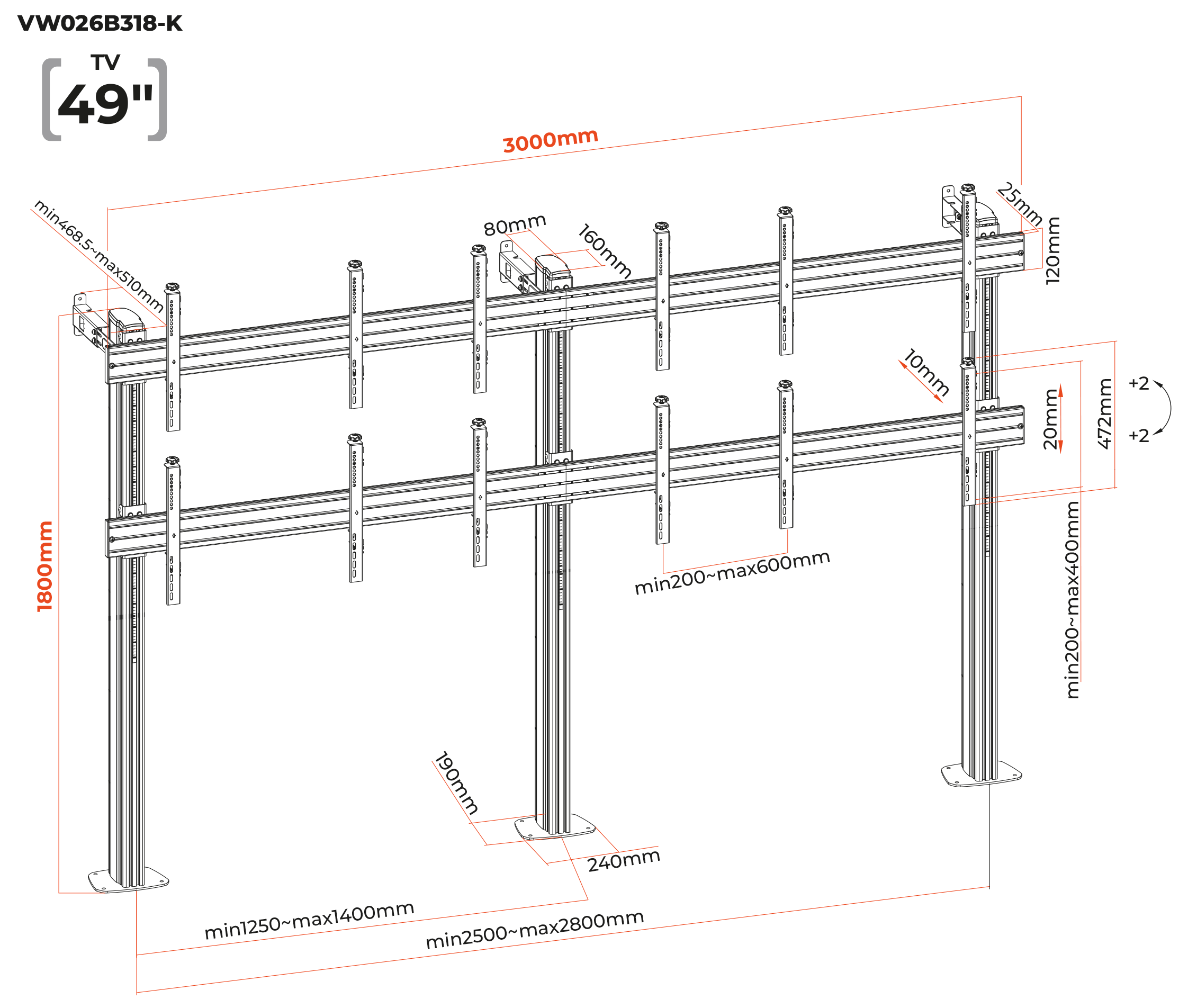 Pedestal con Base Atornillada Videowall 2x3 para 6 Pantallas