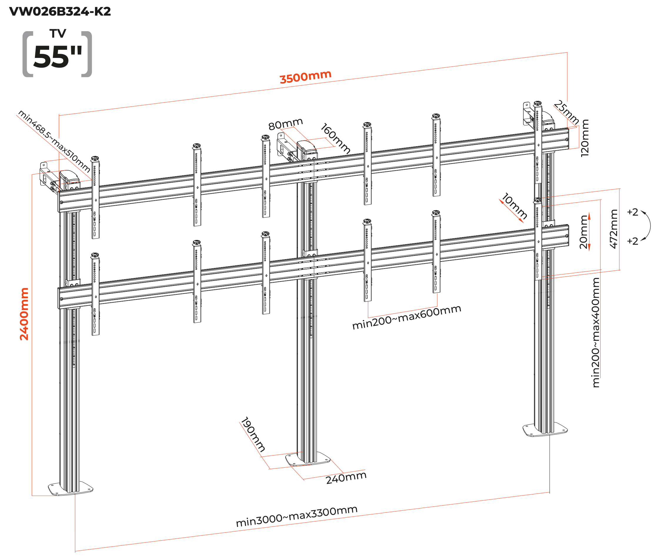 Pedestal con Base Atornillada Videowall 2x3 para 6 Pantallas