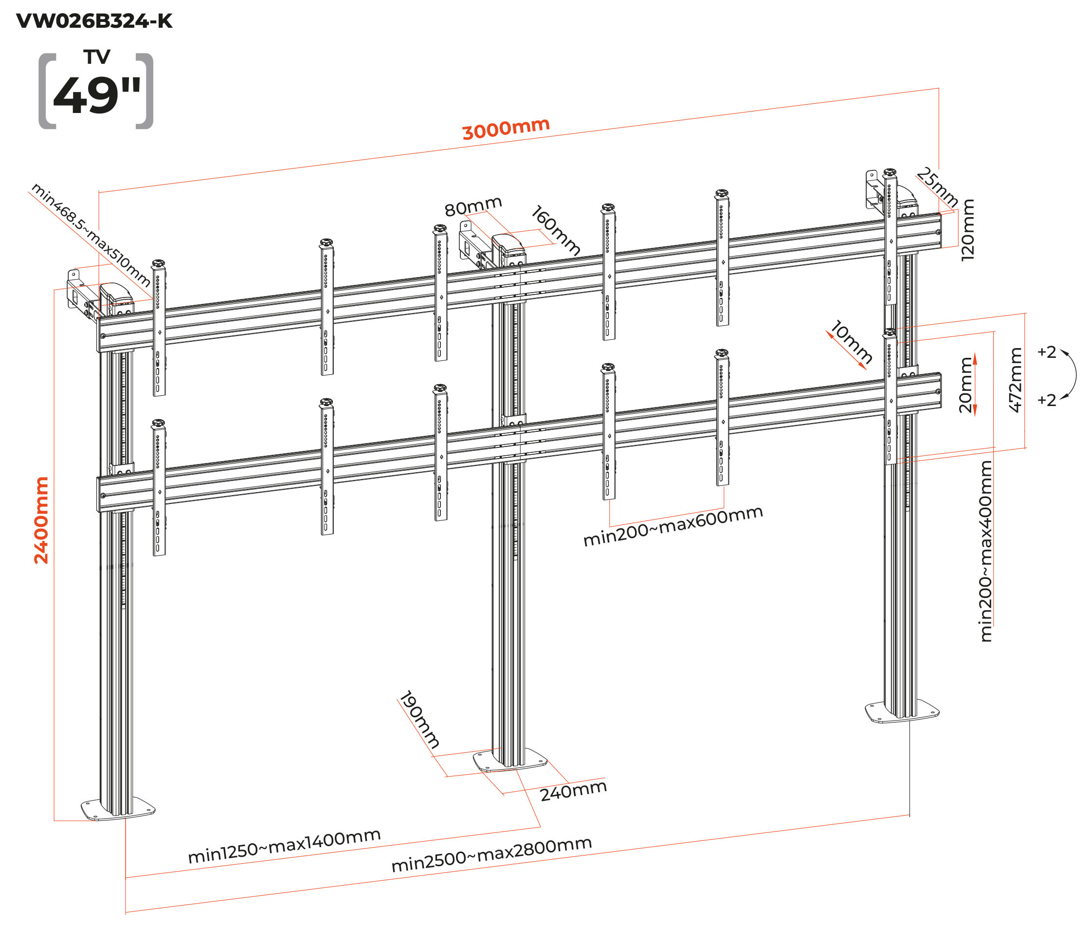 Pedestal con Base Atornillada Videowall 2x3 para 6 Pantallas