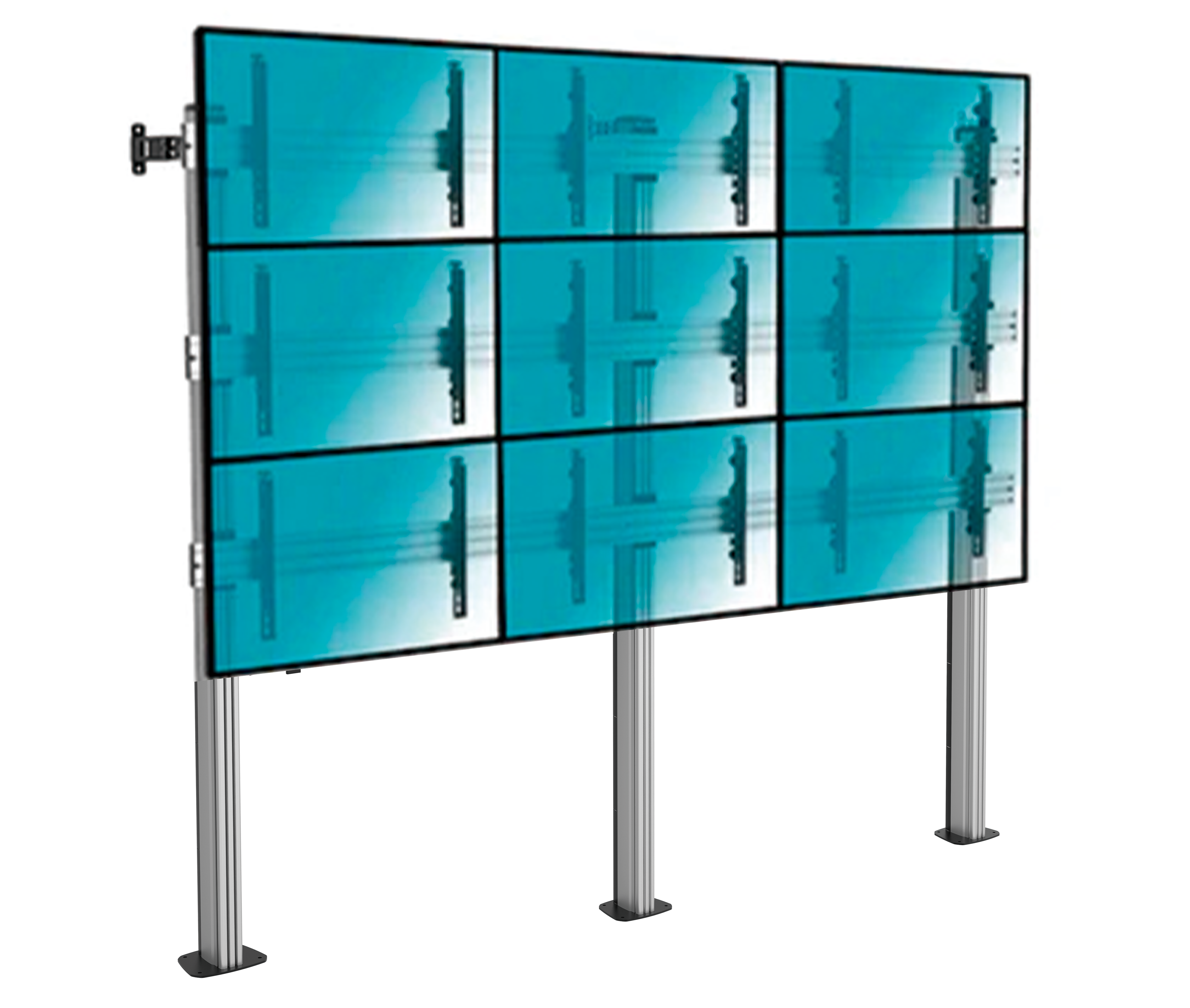 Pedestal con Base de Anclaje Videowall 3x3 para 9 Pantallas 49 Pulg / VESA Max 600x400mm / Carga 50 kg