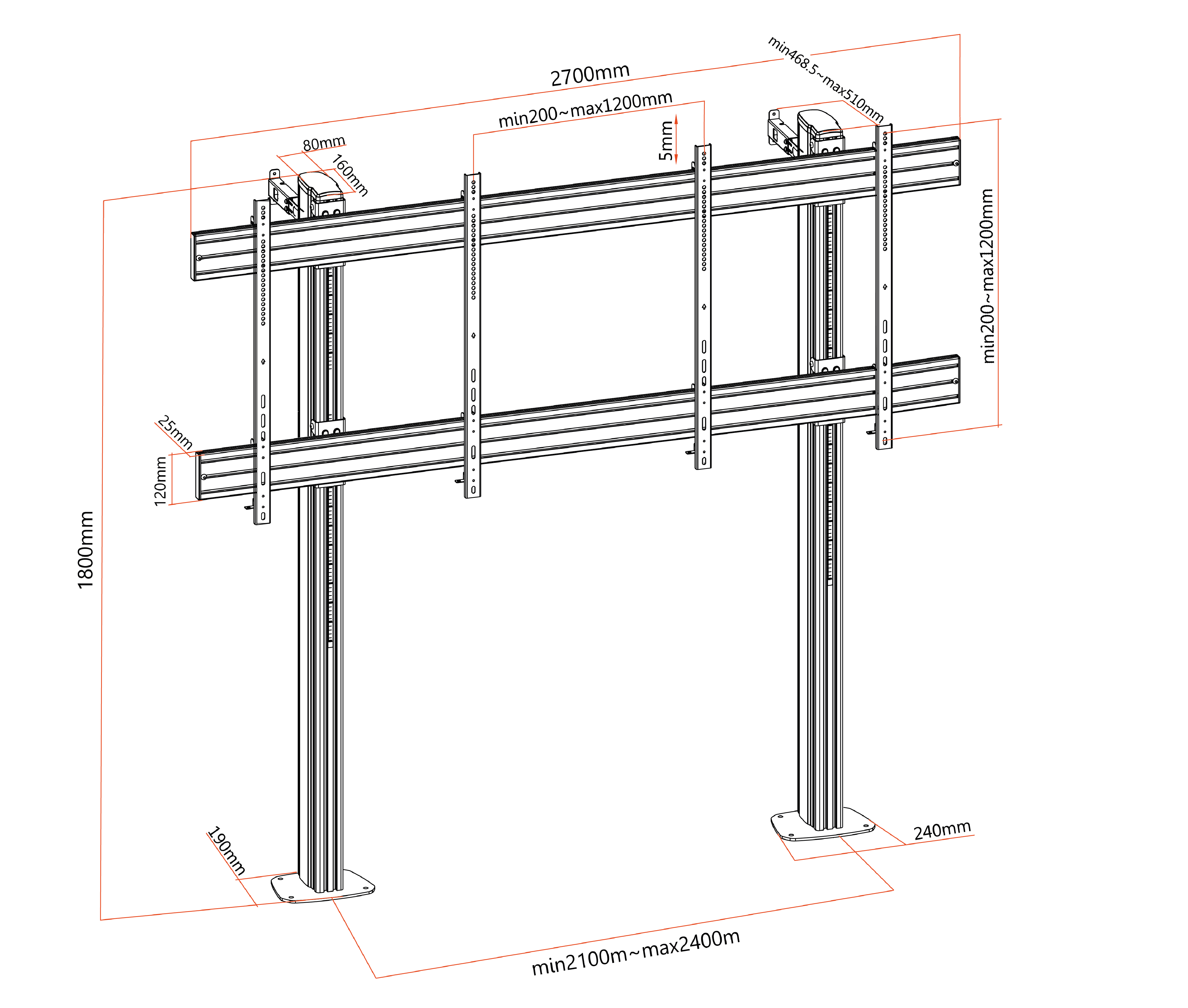 Pedestal con Base Atornillada Videowall para TV LG 136 Pulg / LAEC015-GN2 / Carga 150 kg