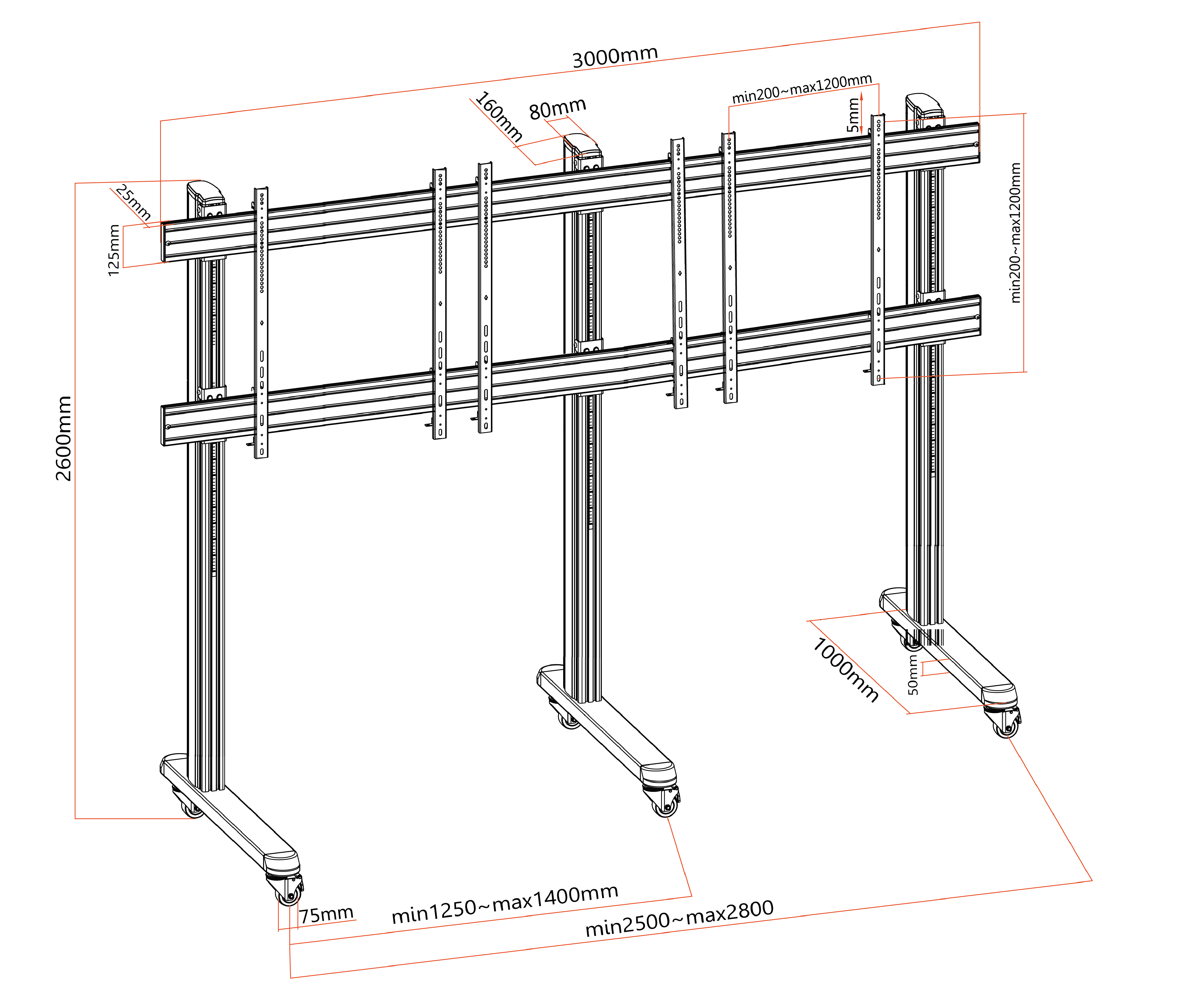 Pedestal con Ruedas para TV LG 163 Pulg / LAEC018-GN2 / Carga 200 kg