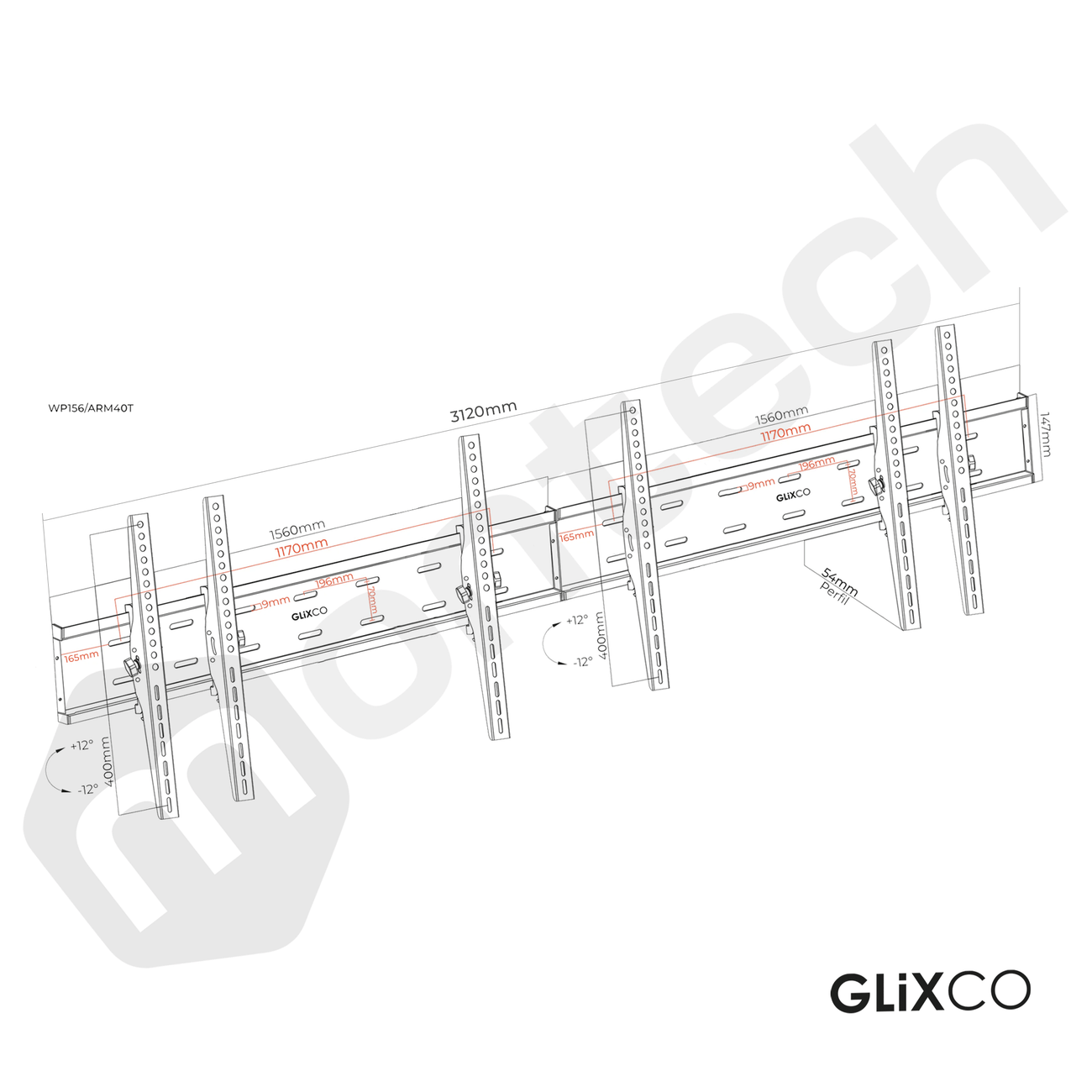 Rack Fijo Videowall 1x3 para Triple TV 49 Pulg (Vesa max 600x400) y 55 Pulg (Vesa max400x400) / Fijacion Pared