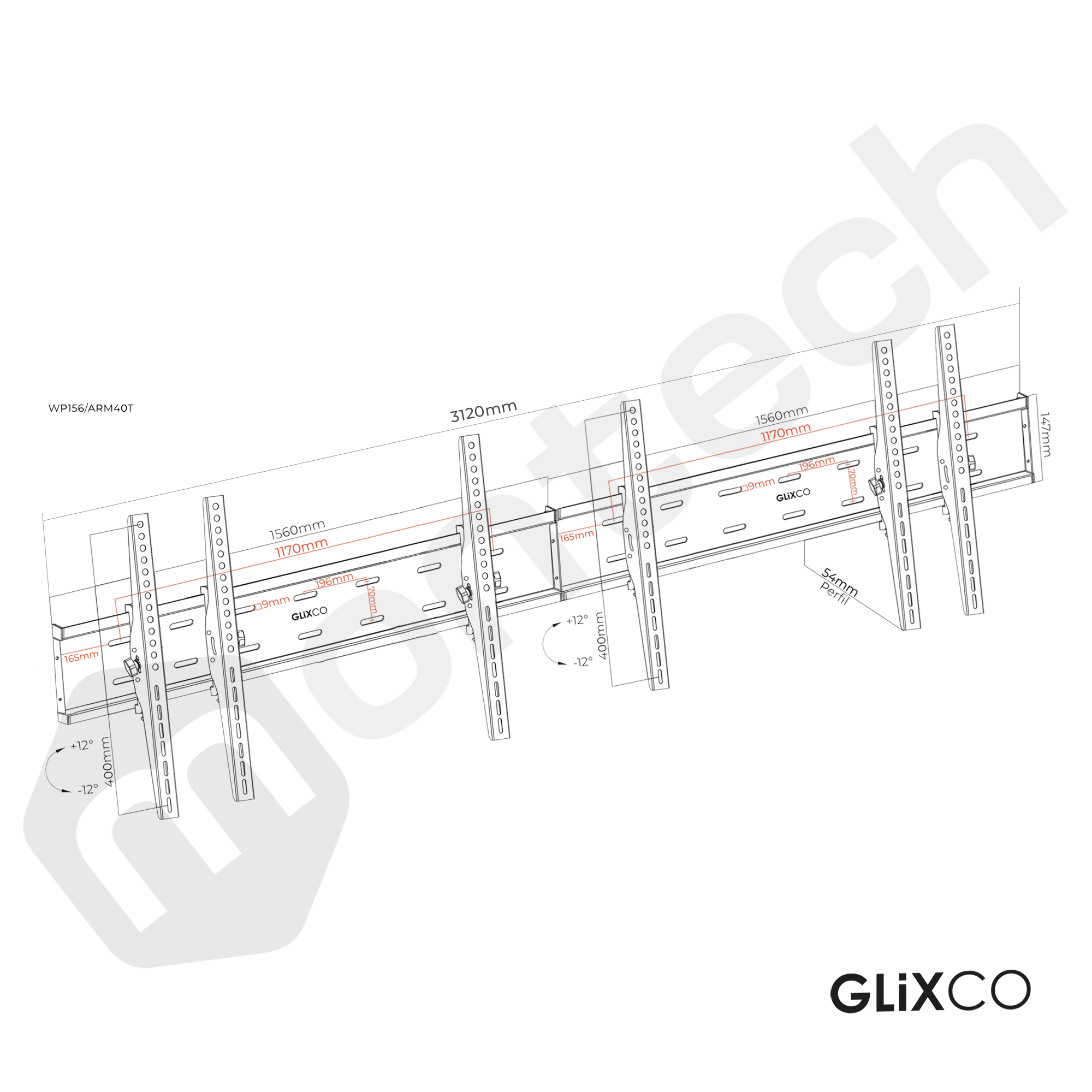 Rack Fijo Videowall 1x3 para Triple TV 49 Pulg (Vesa max 600x400) y 55 Pulg (Vesa max400x400) / Fijacion Pared