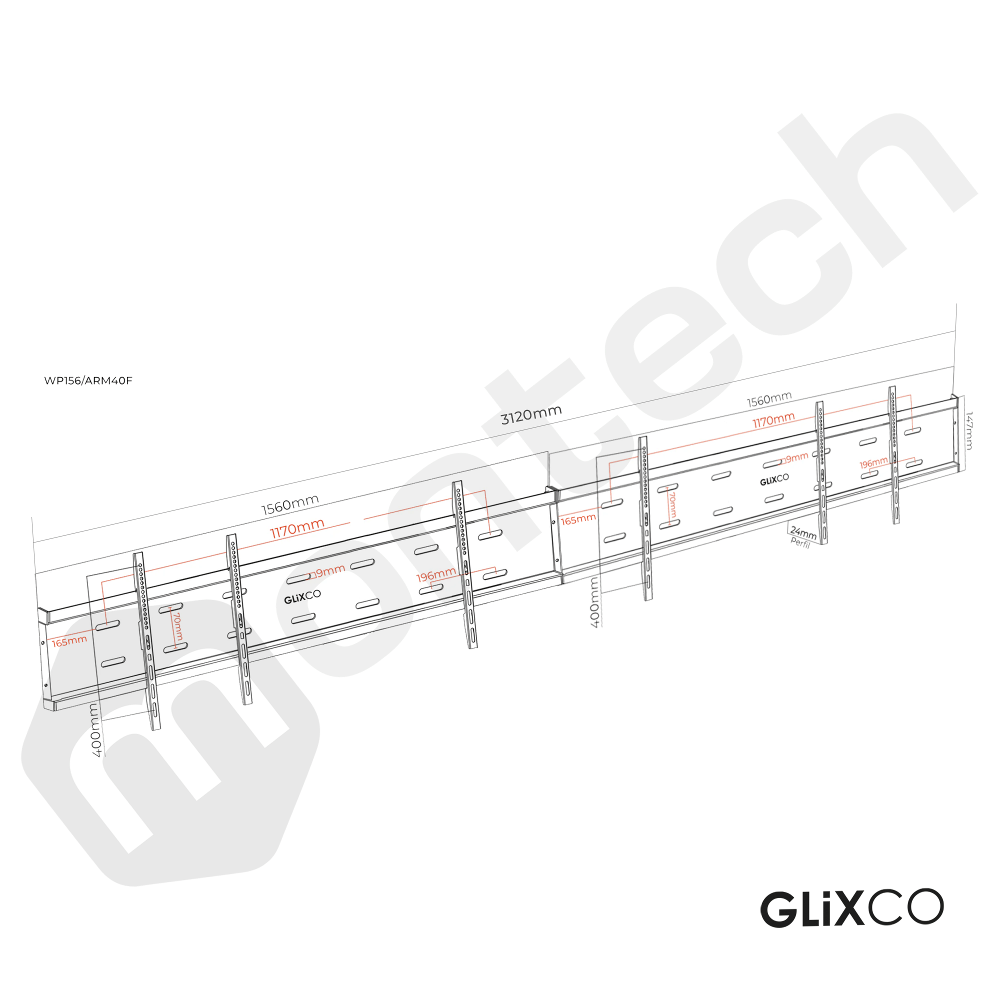 Rack Fijo Videowall 1x3 para Triple TV 49 Pulg (Vesa max 600x400) y 55 Pulg (Vesa max400x400) / Fijacion Pared