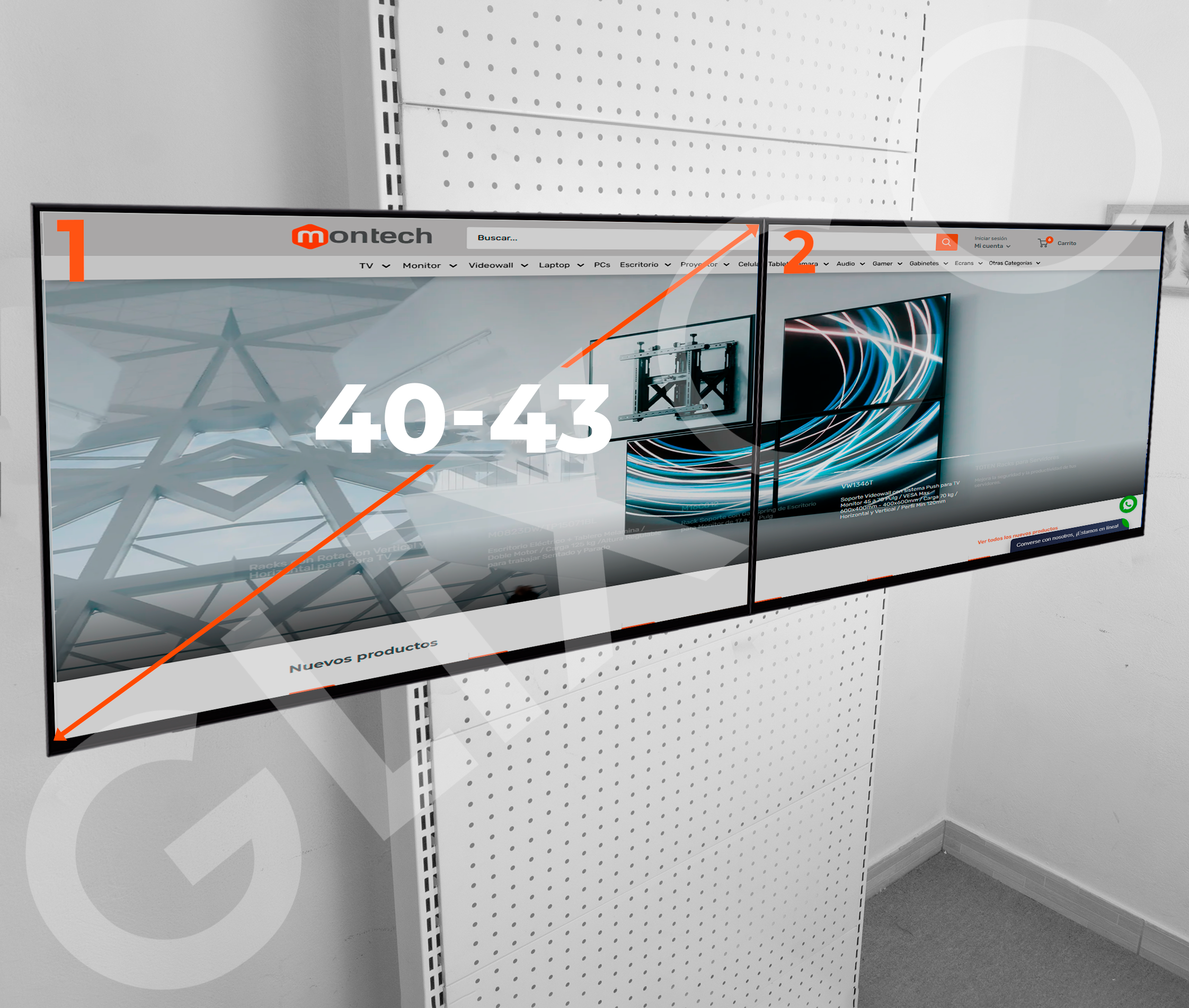 Rack Fijo Videowall 1x2 para doble TV 40 a 43 Pulg / 156 cm / VESA Max 400x400mm