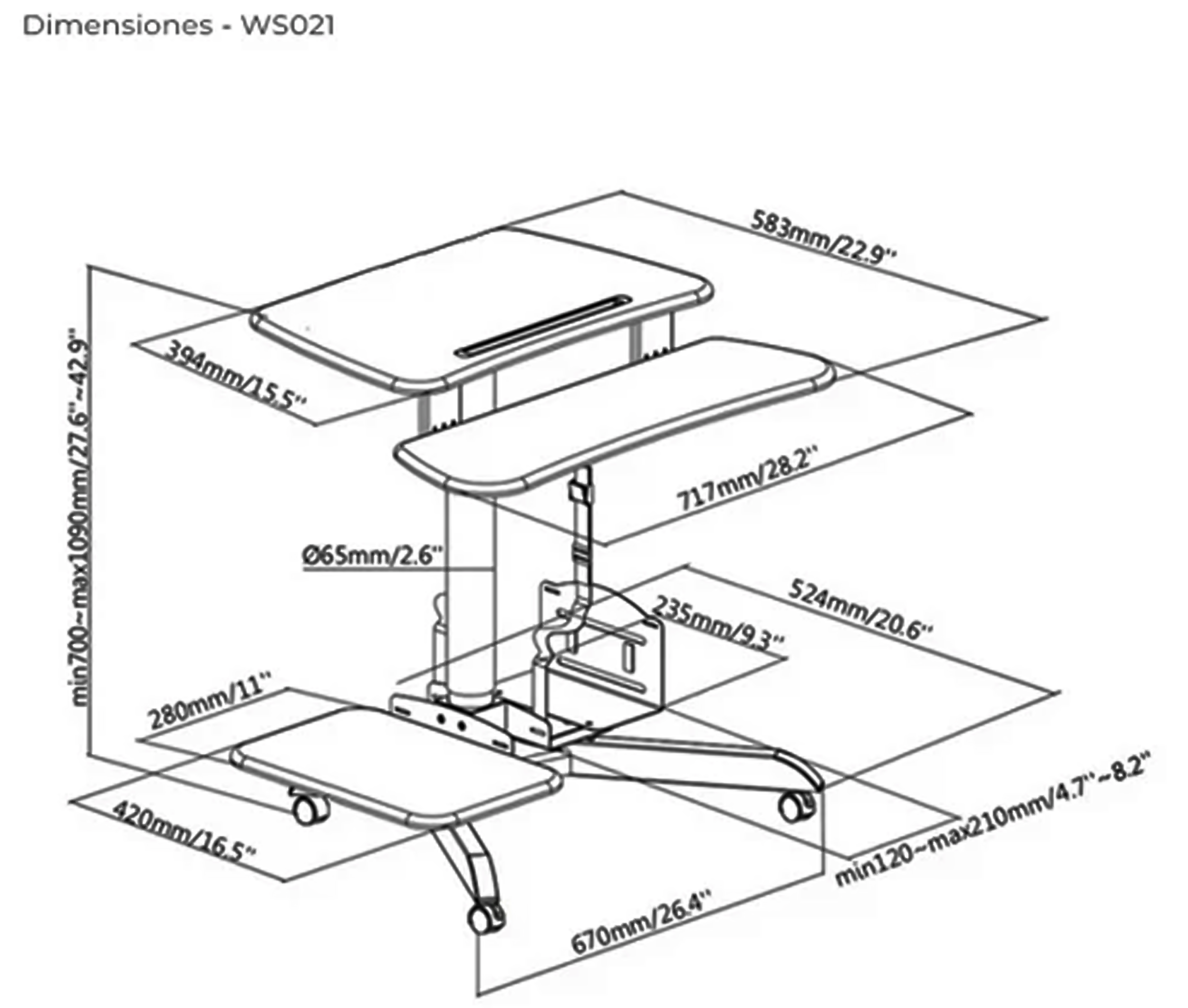 Estación Mesa De Trabajo Móvil para Monitor, Teclado, Impresora y CPU / Altura regulable