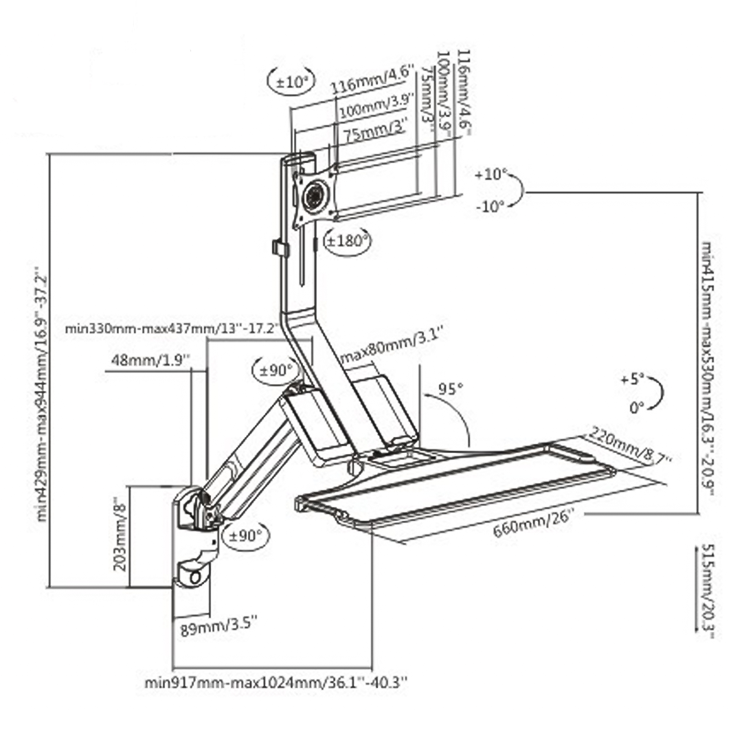 Soporte de Escritorio y Pared para Monitor 17 a 32 Pulg y Teclado - Trabaje parado o sentado