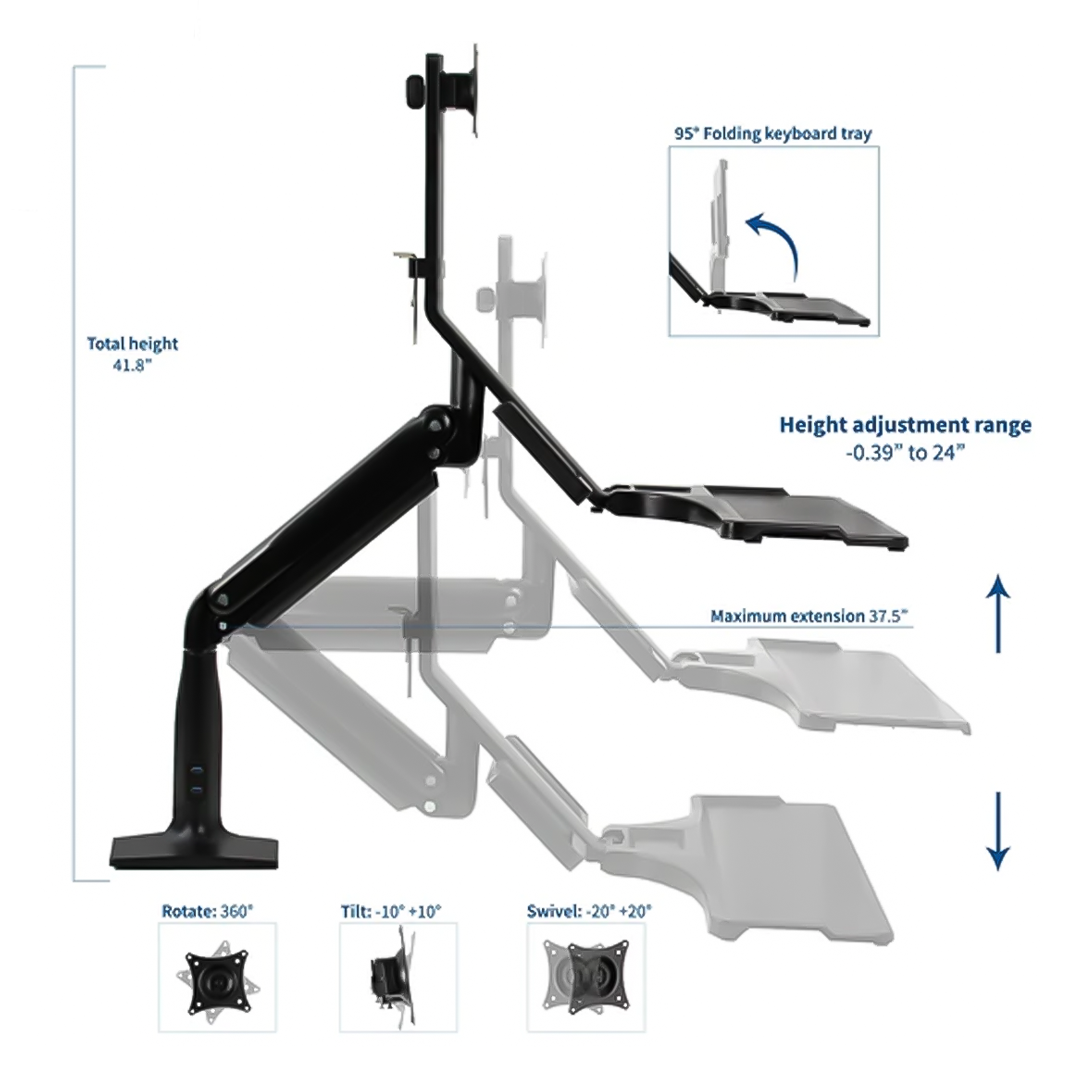 Soporte de Escritorio y Pared para Monitor 17 a 32 Pulg y Teclado - Trabaje parado o sentado