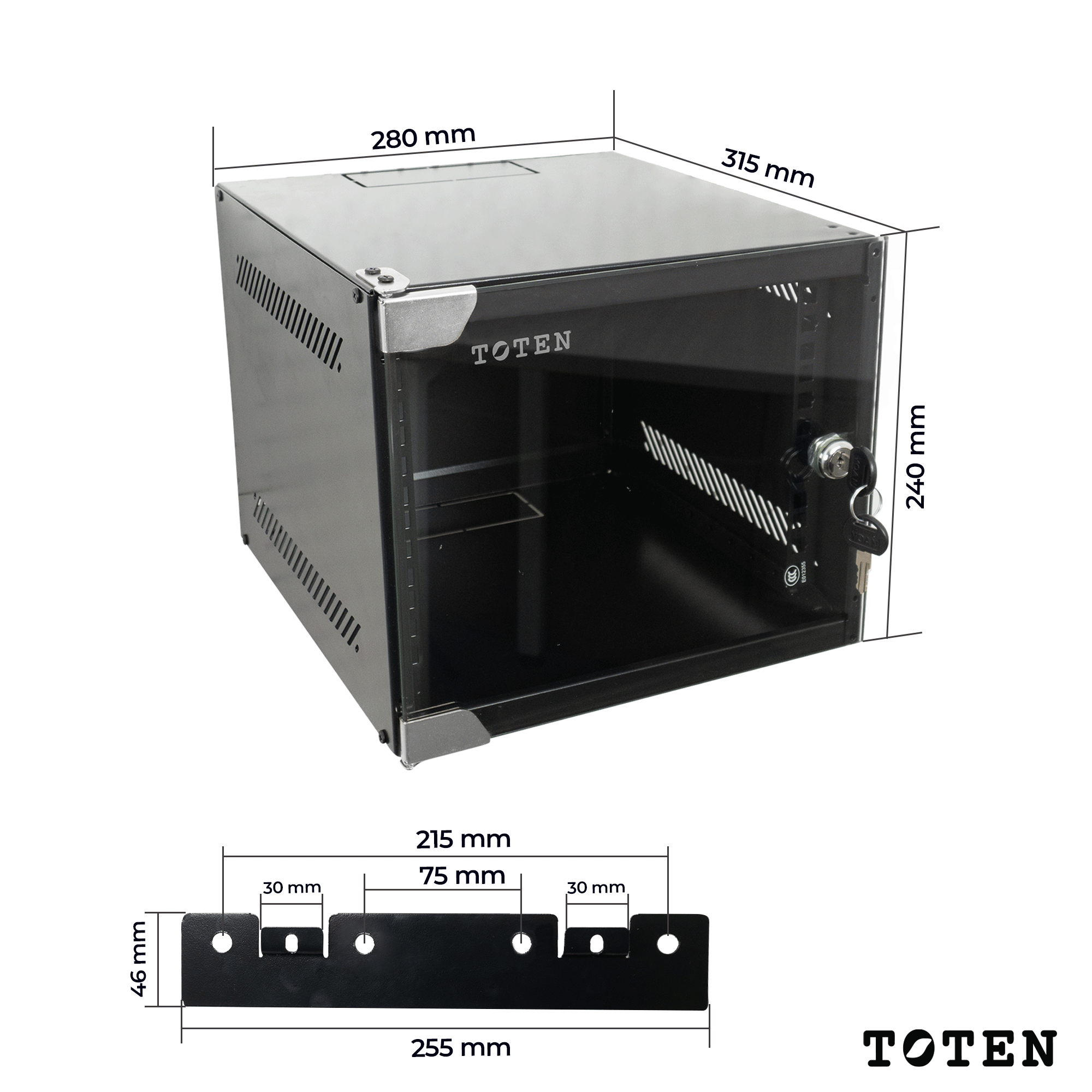 Gabinete de pared para Servidor - Modelo Desarmado / 4RU/ 31.5x28x24cm (largo, ancho y altura)