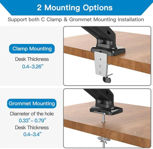Rack Soporte Doble Brazo con Gas Spring de Escritorio para Laptop 15 Pulg y Monitor 17 a 32 Pulg