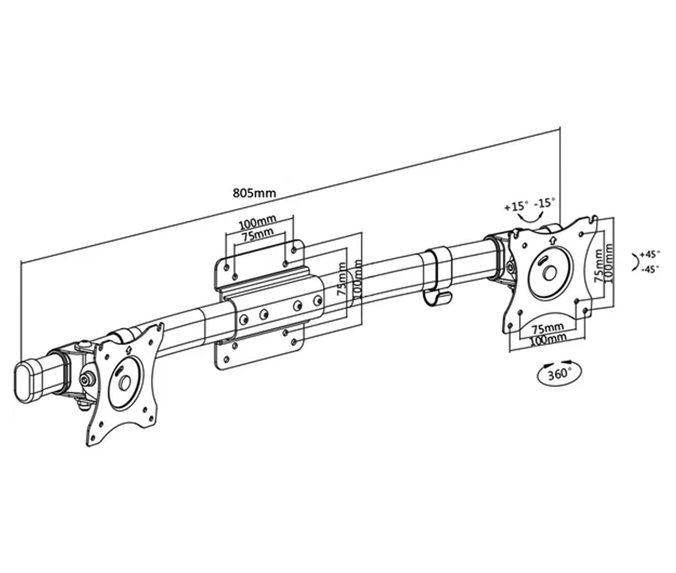 Convierte tu Rack Monitor Simple a Rack Doble Monitor 13 a 27 Pulg / Escritorio y Pared