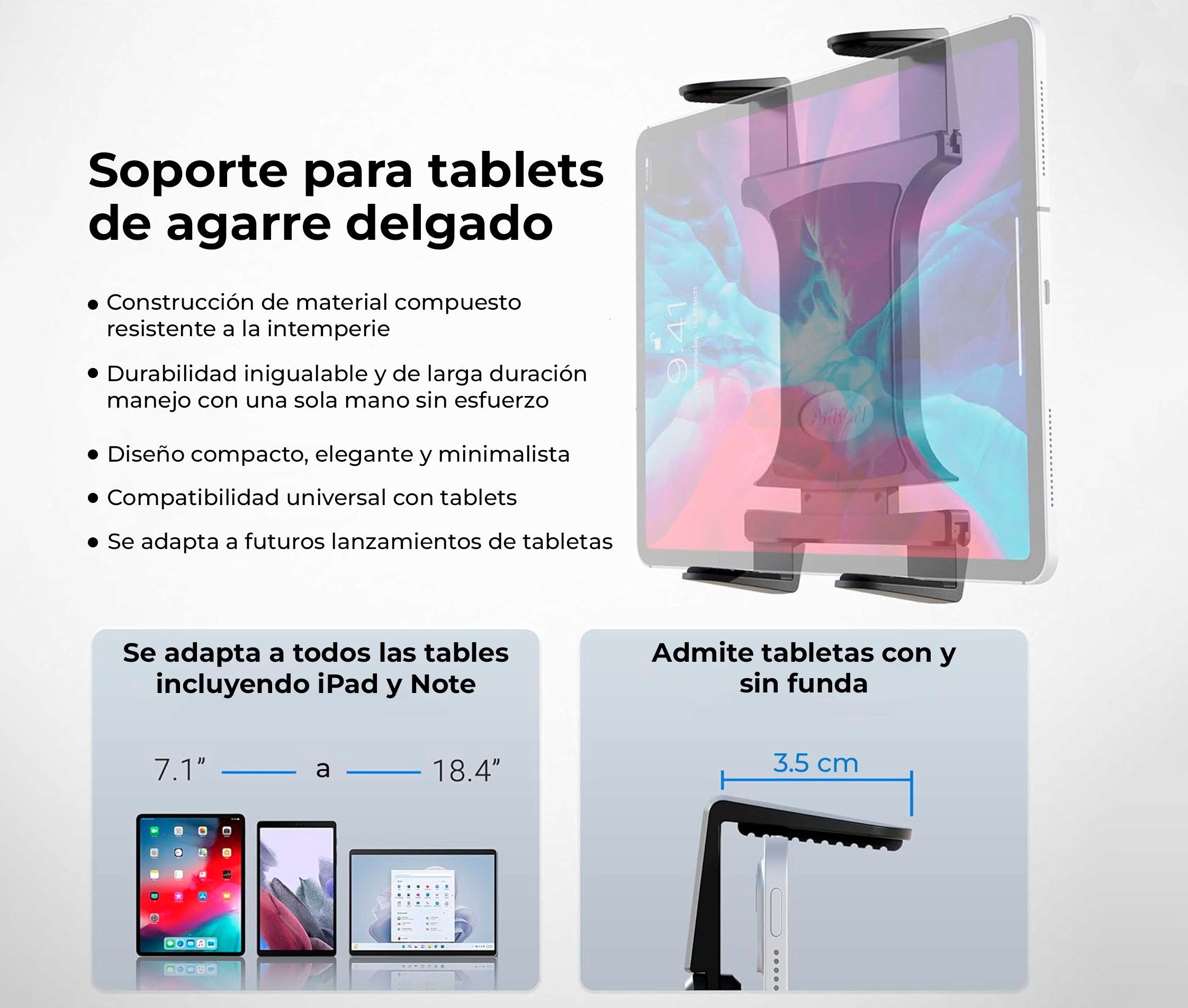 Soporte de escritorio con Base para Tablet 7 a 18 pulg y Celulares o Pico Mini Proyector / incluye Aro de luz Led/ Ideal para transmisión en vivo