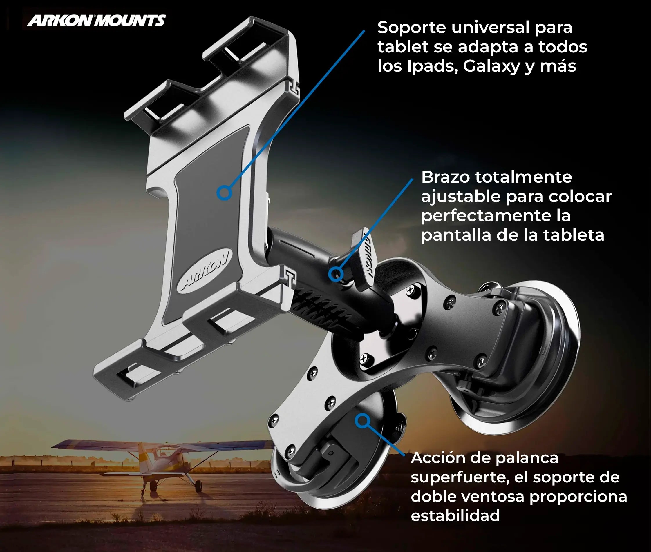 Soporte para Tablet 7 a 18,4 Pulg con Doble Succión para Parabrisas