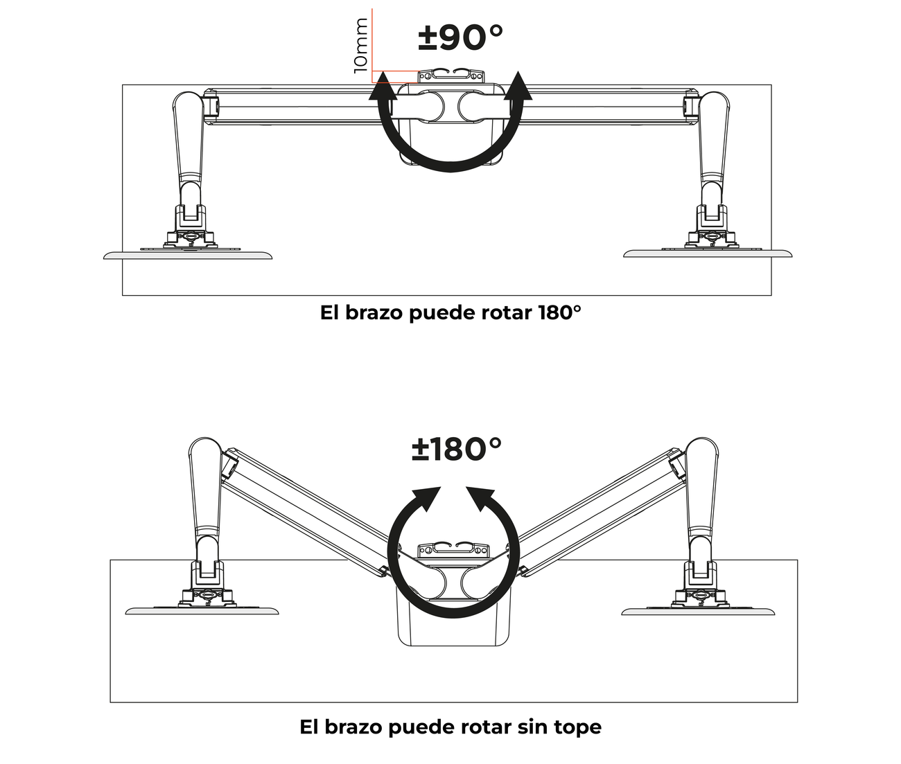 Rack Soporte Doble Brazo Corto para 2 Monitores 17 a 32 Pulg / Puertos USB 3.0 / Diseño Premium
