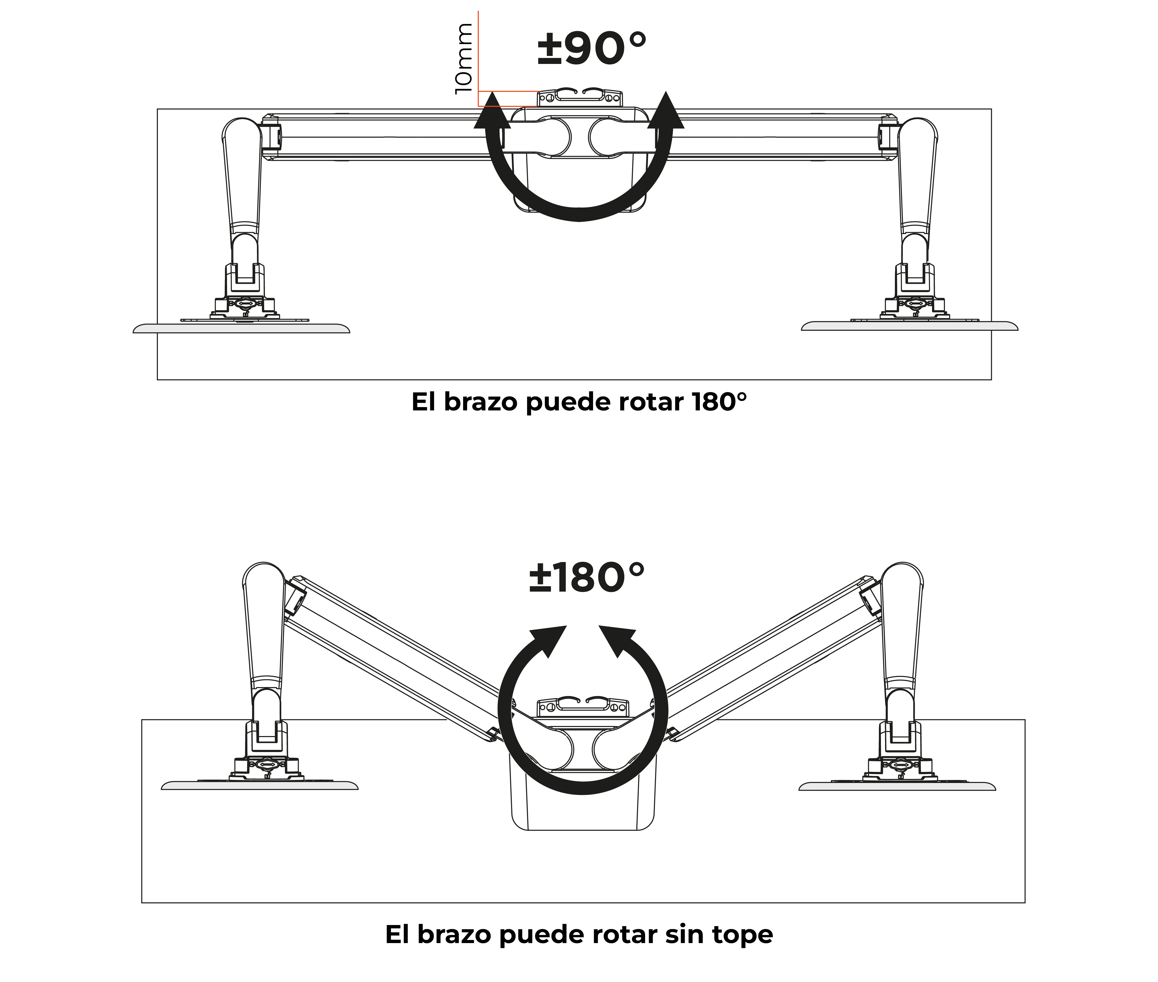 Rack Soporte Doble Brazo Corto para 2 Monitores 17 a 32 Pulg / Puertos USB 3.0 / Diseño Premium
